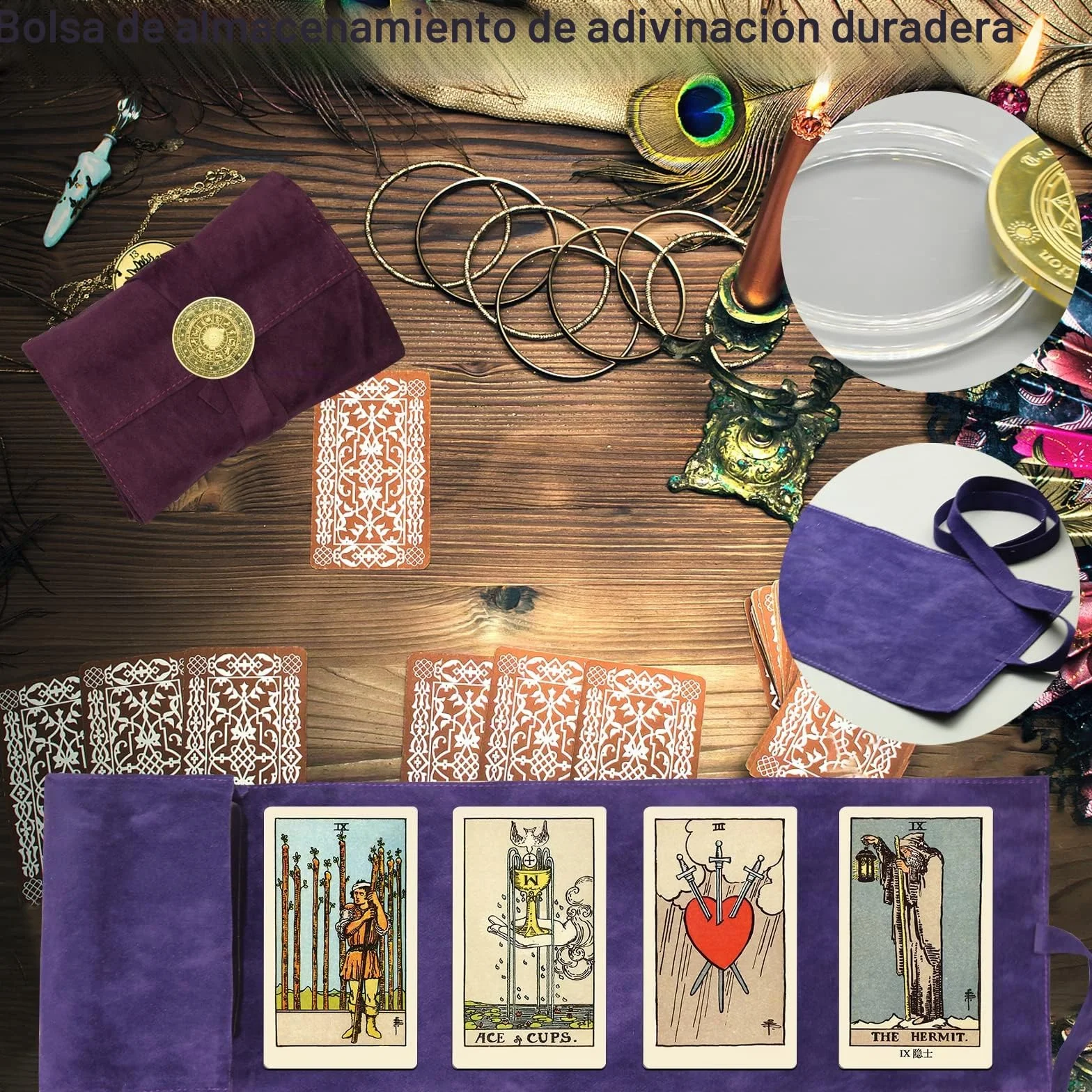 HINGTAI El Kit de 2 Bolsas para Tarjetas, Soporte de exhibición Solar,portatarjetas para Naipes y Cartas de Tarot, Cubierta de oráculo, Accesorios de Tarot