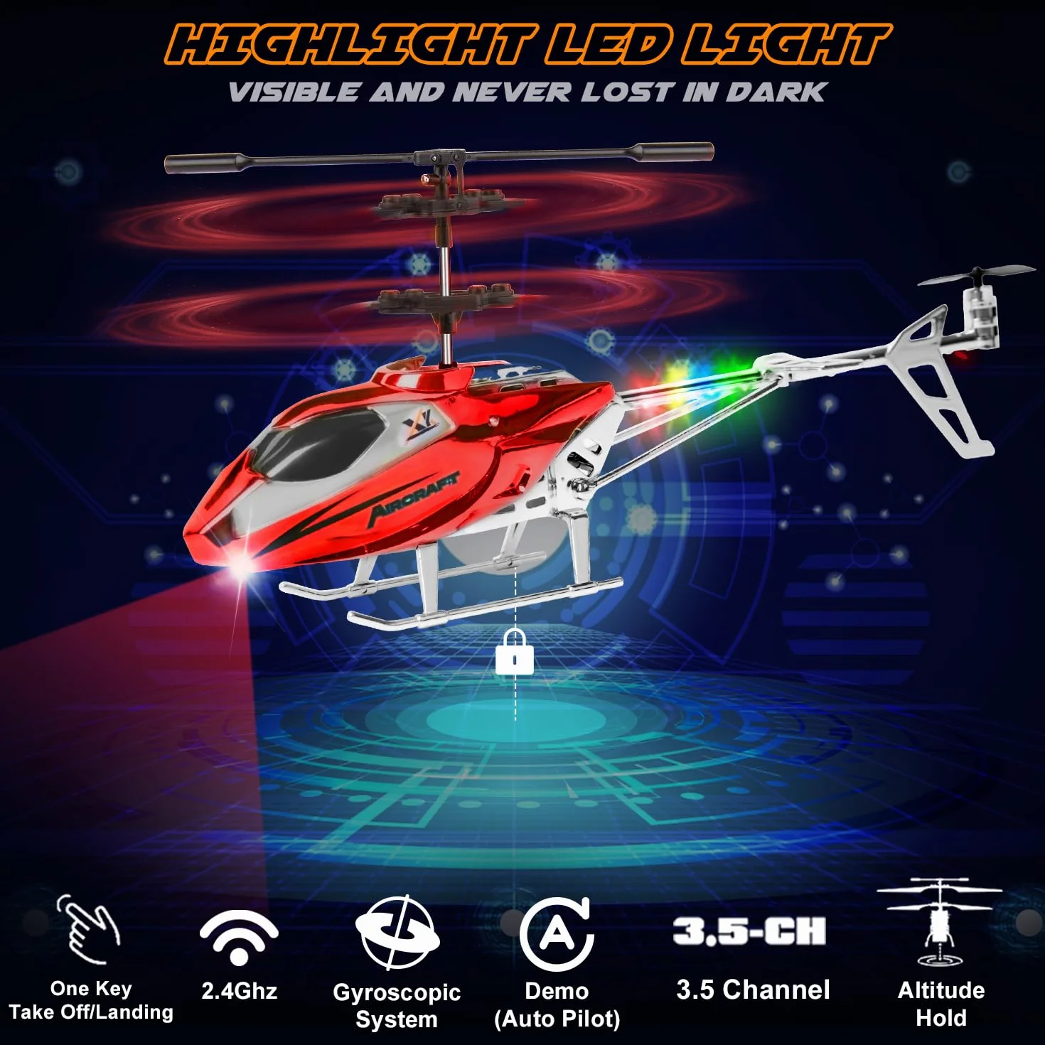 TERRAMUS Helicóptero para niños, helicópteros con giroscopio, Juguete de Interior de avión, Velocidad Alta y Baja, Regalo para niños y Adultos Principiantes
