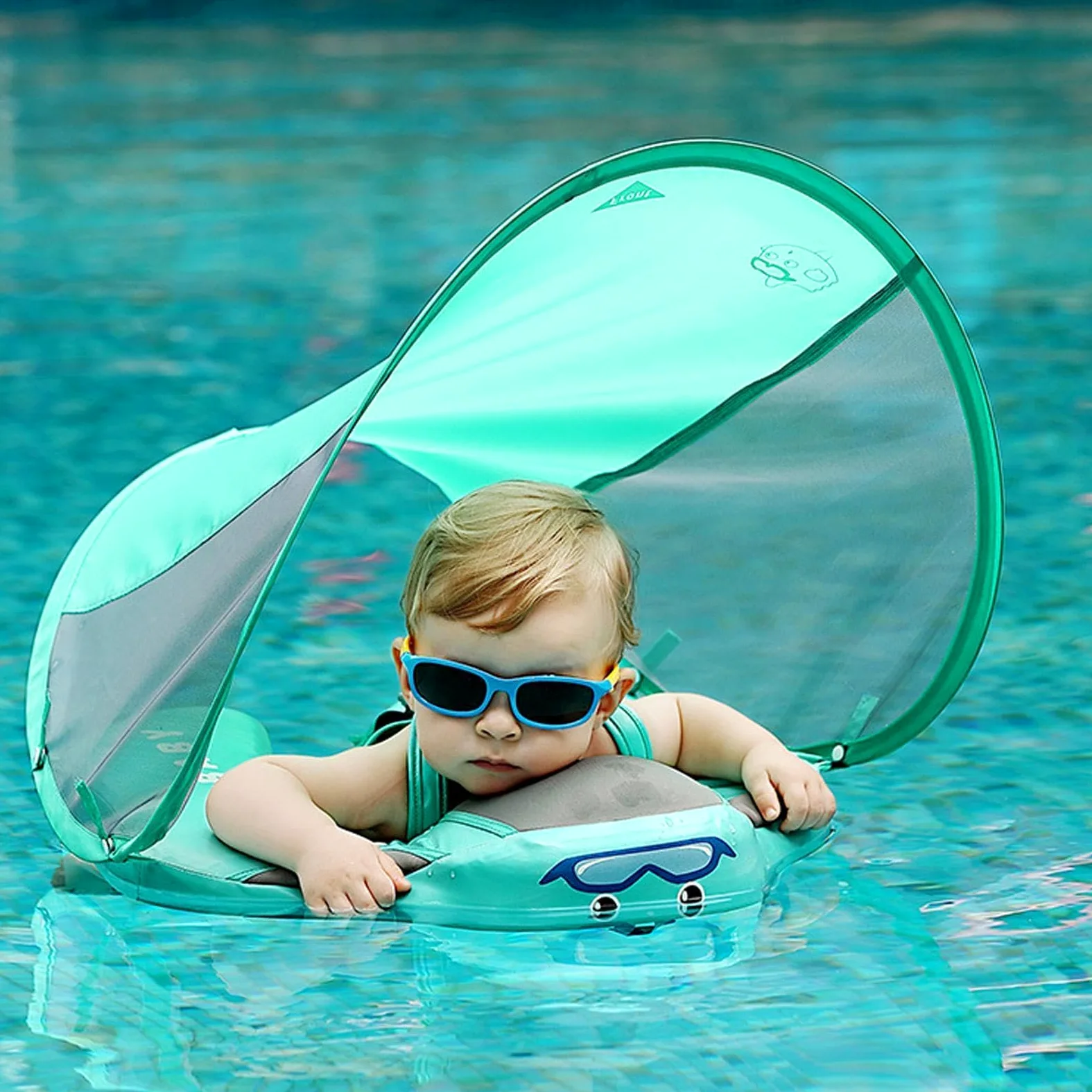 Flotador para Bebé con Sombrilla Colchoneta de Piscina sin Necesidad de | Antivuelco Con Sombrilla Protectora Desmontable Para Viajes De Verano, Lagos Y Bañeras Exteriores - Para Bebés De 3