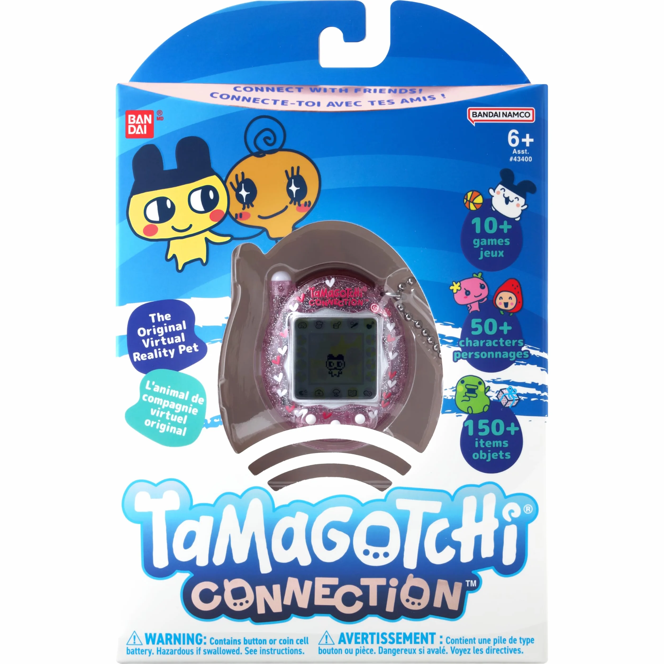 TAMAGOTCHI Bandai Connection Mascota Digital Carcasa Rosa con Purpurina Mascota Virtual Juguete Electrónico Con Conexión Infrarroja Para Diversión Compartida | Juguetes Para Niños Para Niñas Y Niños