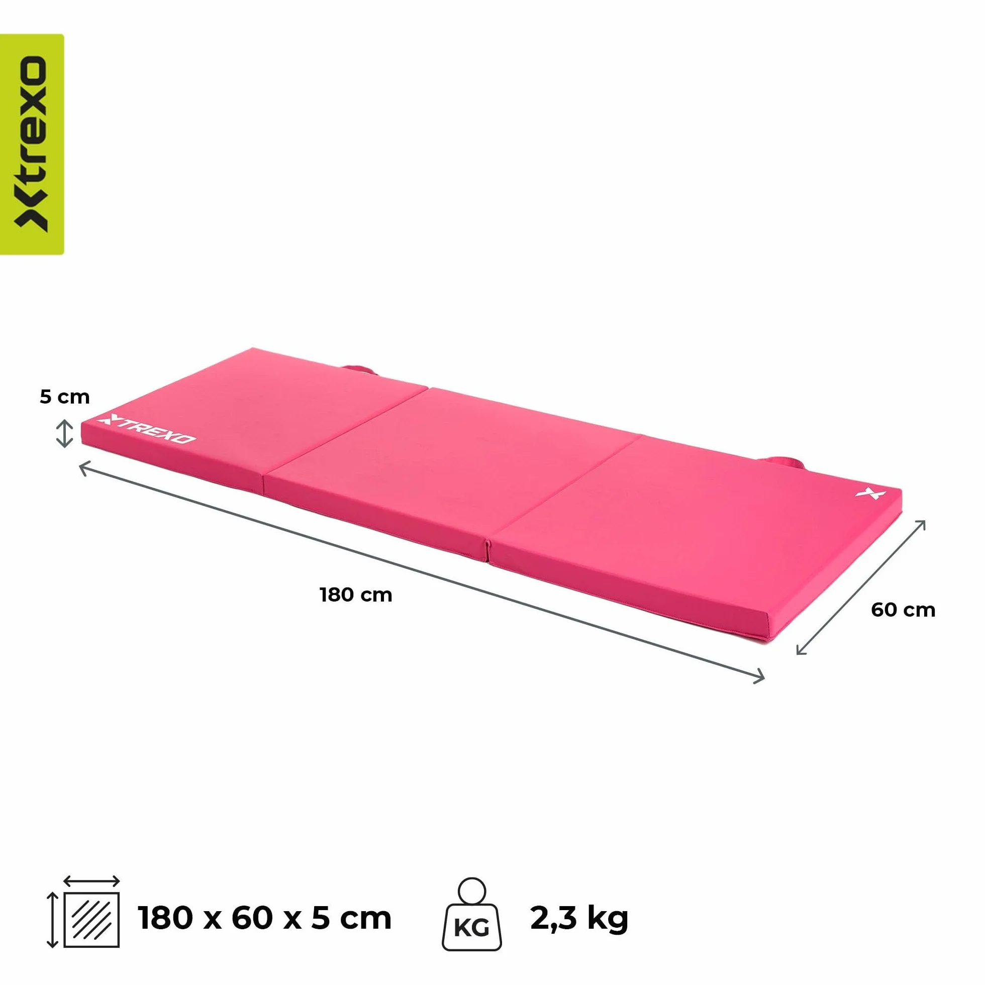 TREXO Colchón de gimnasia plegable 180x60x5 cm 3 piezas funda piel ecológica resistente abrasión espuma polietileno flexible