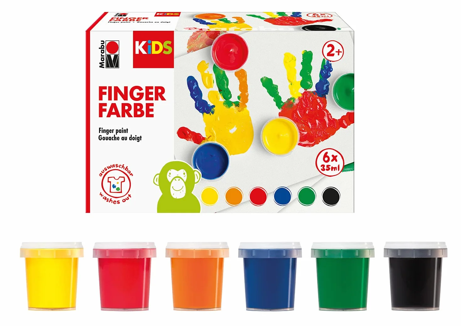 Marabu KiDS 0303000050800 - Juego de 6 colores brillantes, sin parabenos, vegano, sin lactosa, sin gluten, adecuado para la guardería, escuela, terapia y hogar, carbón, 35 ml