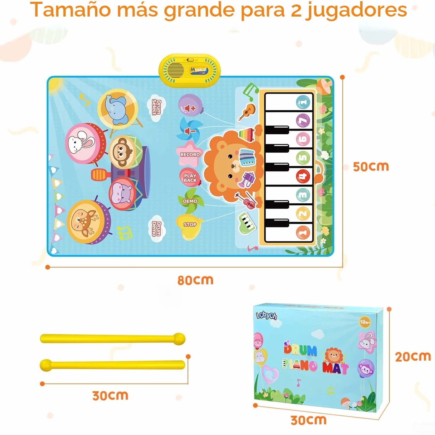 Lobyoh Juguetes para Bebés 1 Año, 2 en 1 Alfombra Musical Juguete de Tambor para Pequeños, Regalos Educativos para Niños Niñas 1 2 3 4 5 Años