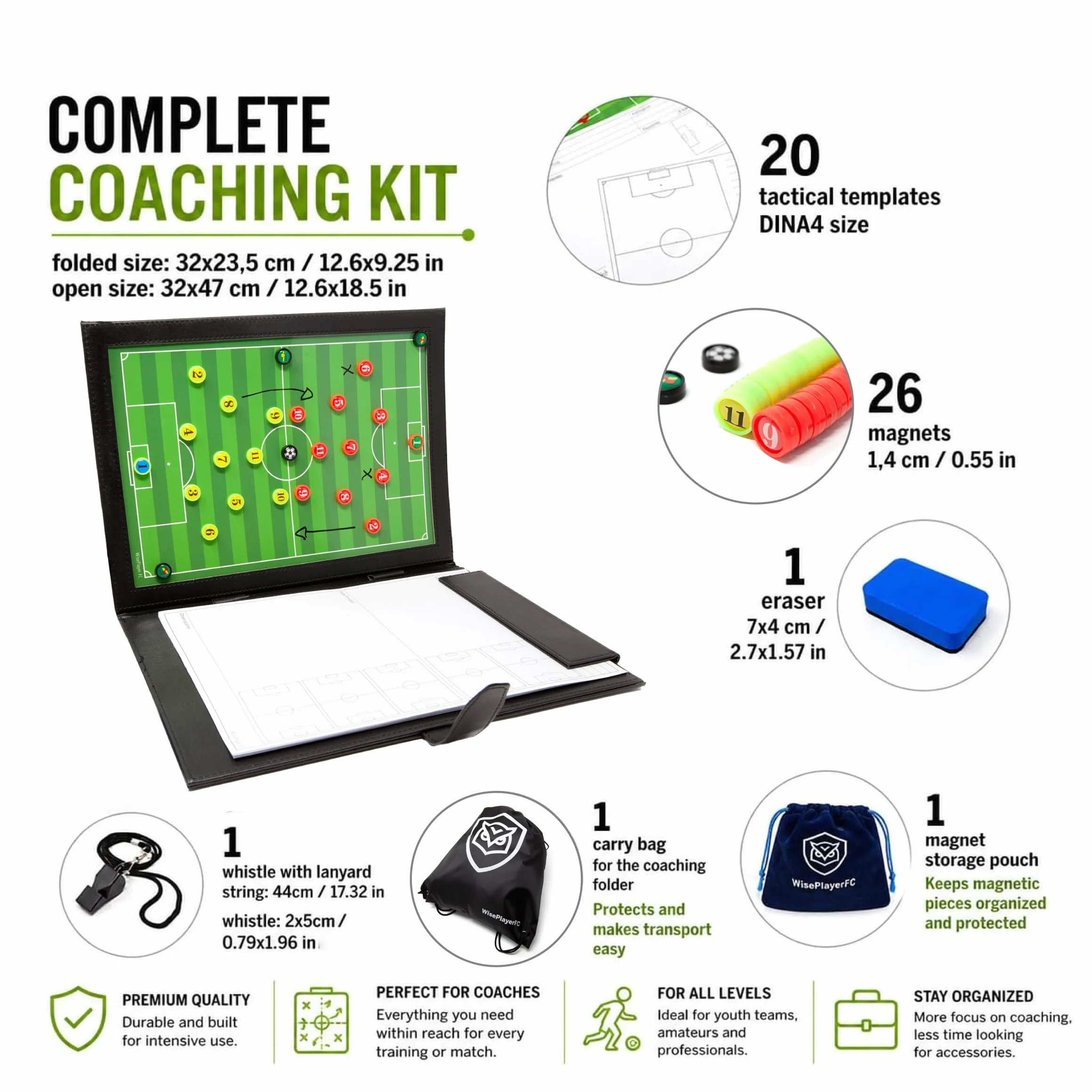 Carpeta Táctica Plegable para Entrenadores de Fútbol con Bolsillo