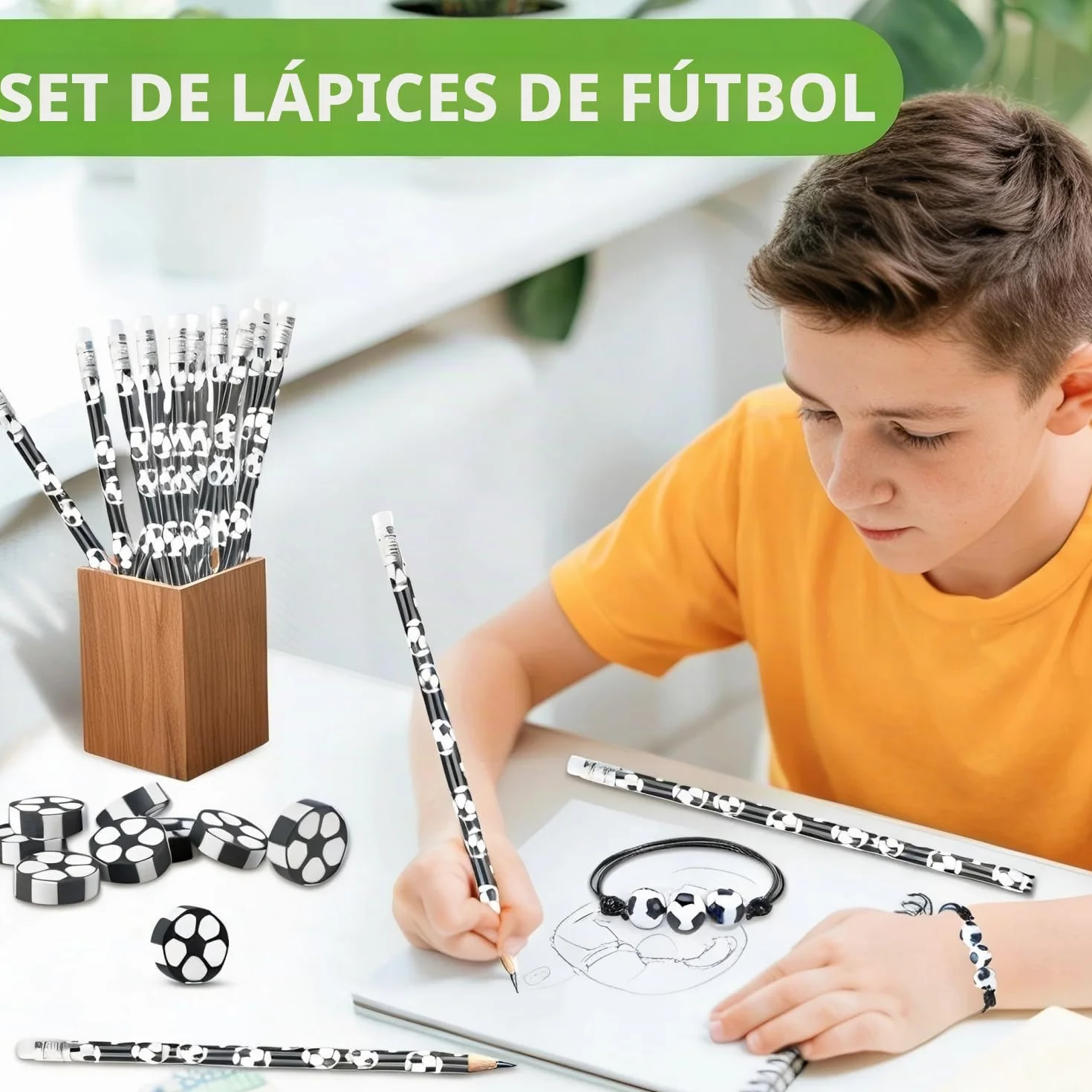 Juego de 36 obsequios de fútbol, 12 lápices, 12 gomas de borrar, 12 pulseras, regalos para la escuela, temas de fútbol, cumpleaños infantiles
