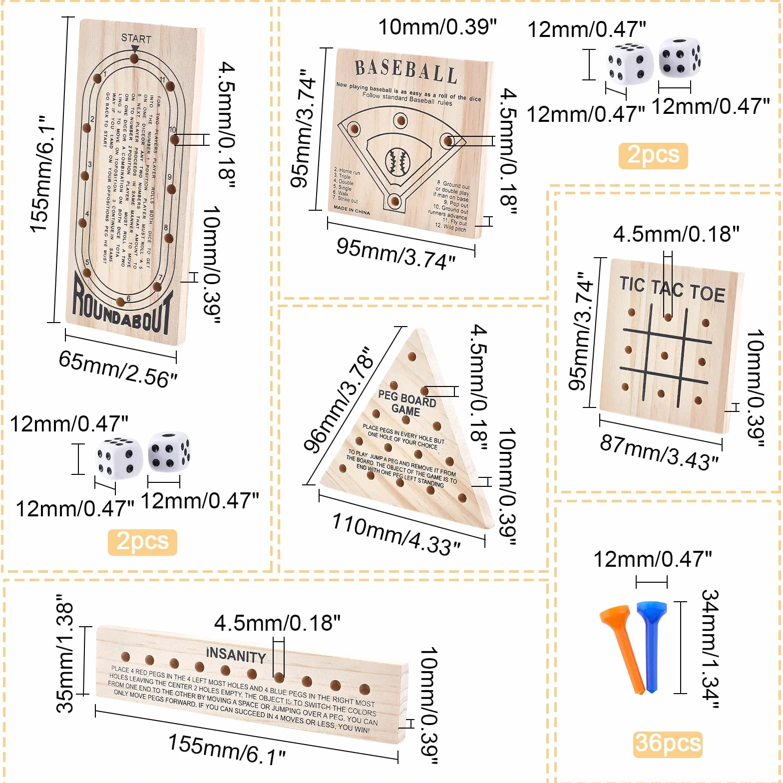 SUPERFINDINGS Tablero de Madera con 5 Estilo Piezas de Plástico Y Dados Cerebro
