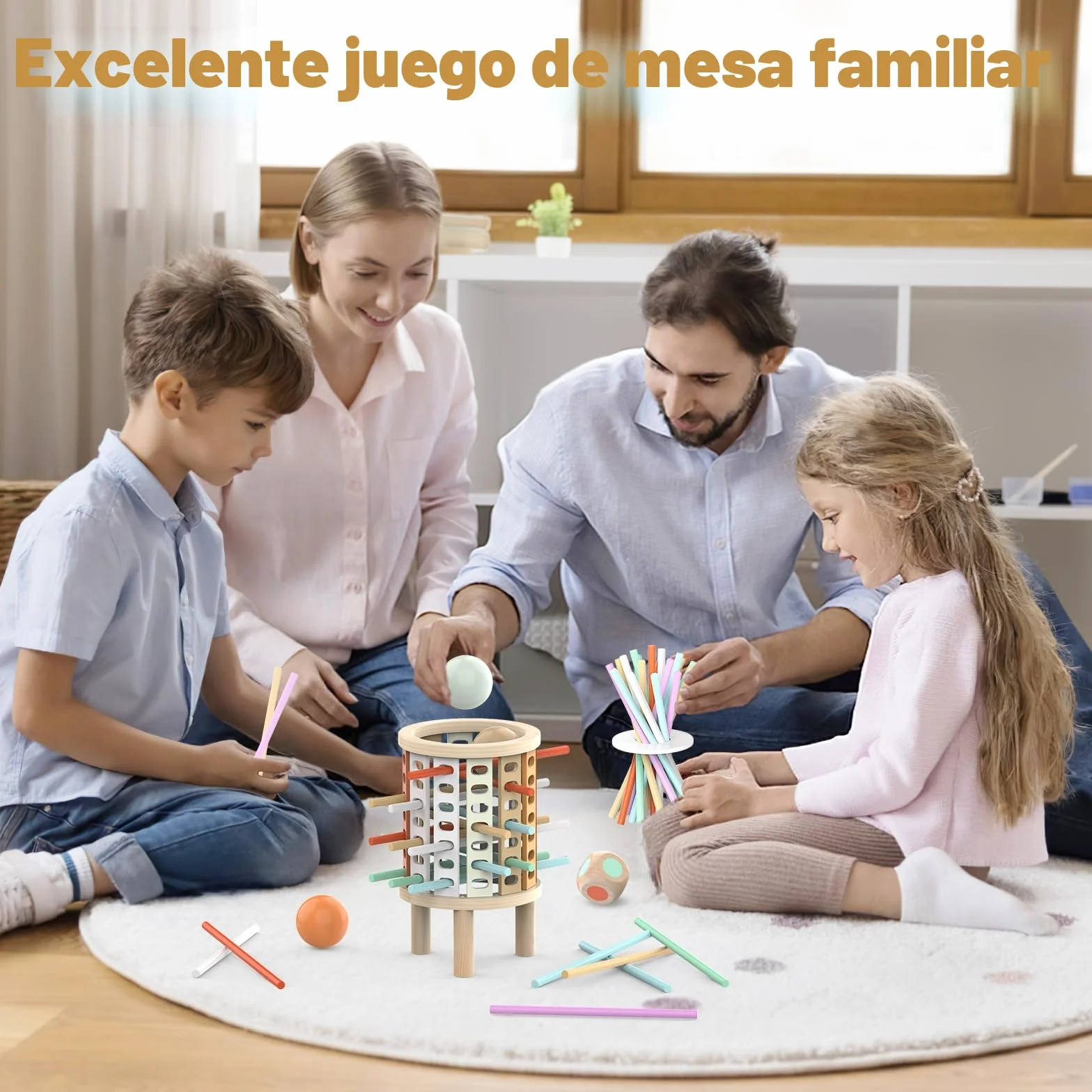 Montessori Juguetes con 28 Palitos de Coloridos Juegos de Mesa Niños Niñas 3 4 5 6 7 8 9 10 11 12 Años Regalo, Juego Educativo Familiar para Cognición y Habilidades Motoras Finas Torre de Madera