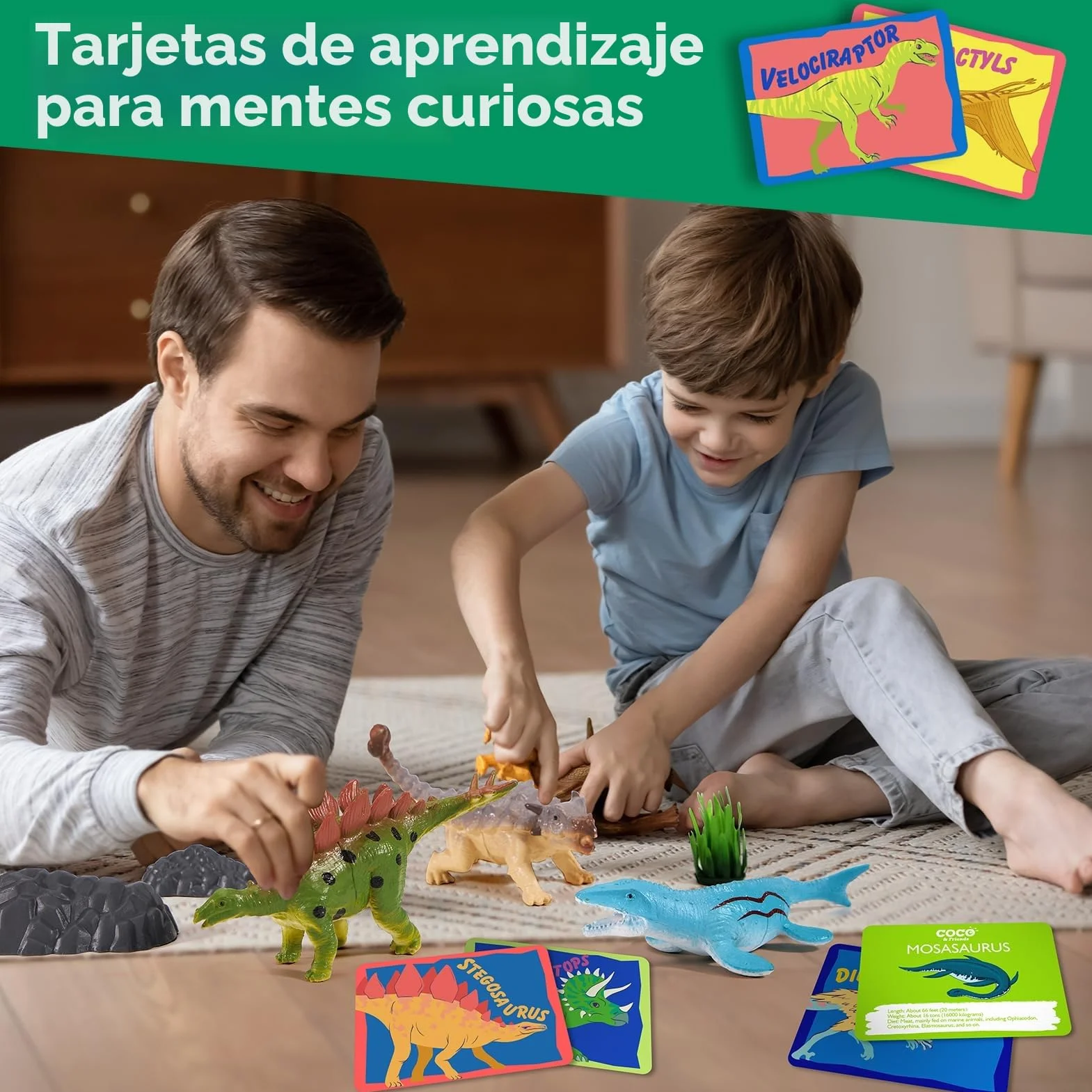Mochila Infantil Dinosaurios 12 piezas Juguetes Niños 3-6 años COCO&Friends Cartas Tapete Juego