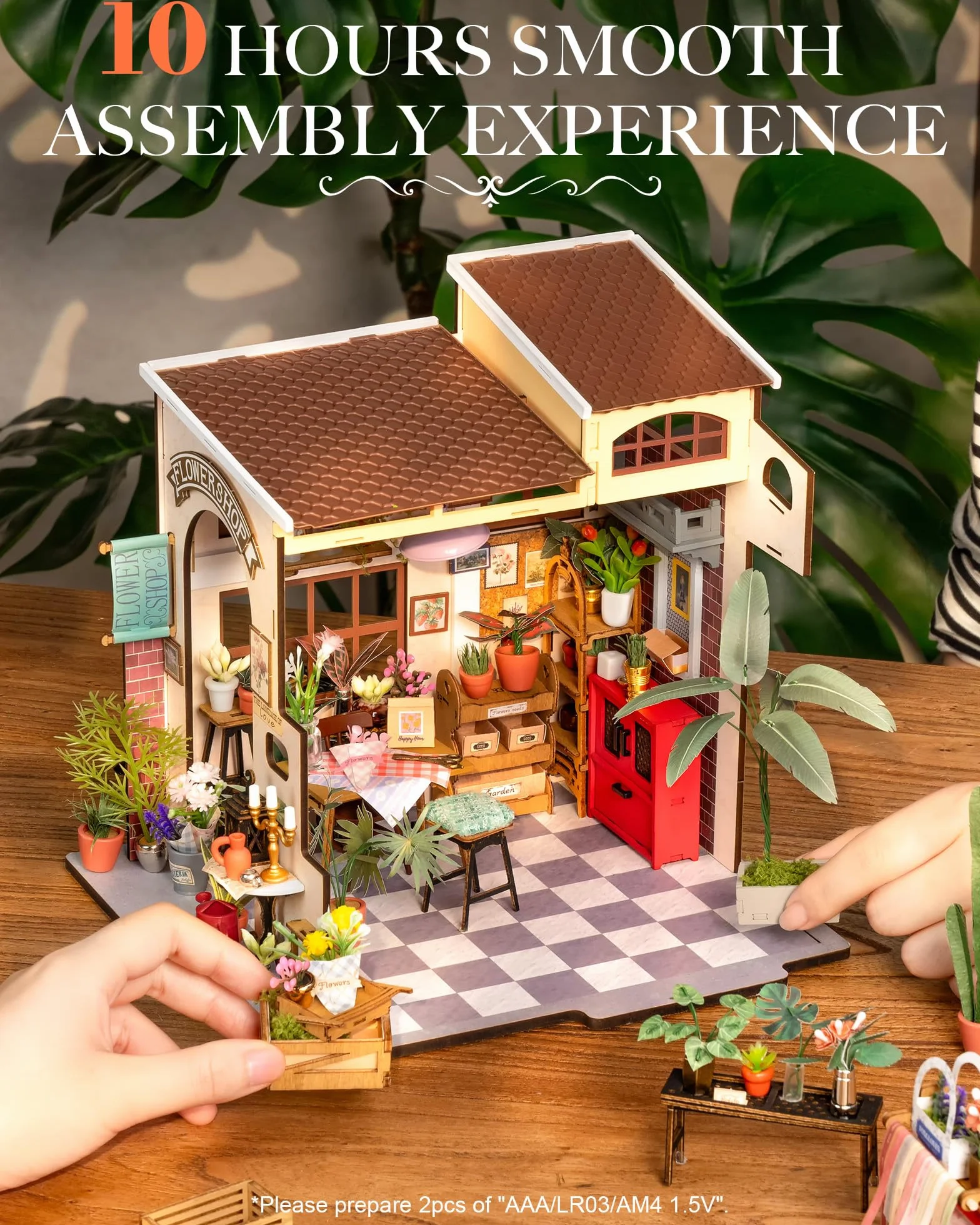 Rolife Casa de Muñecas en Miniatura La Floristería de Emily Casa de Muñecas de Madera para Adultos Book Nook Librería Decoración del Hogar Regalo Cumpleaños