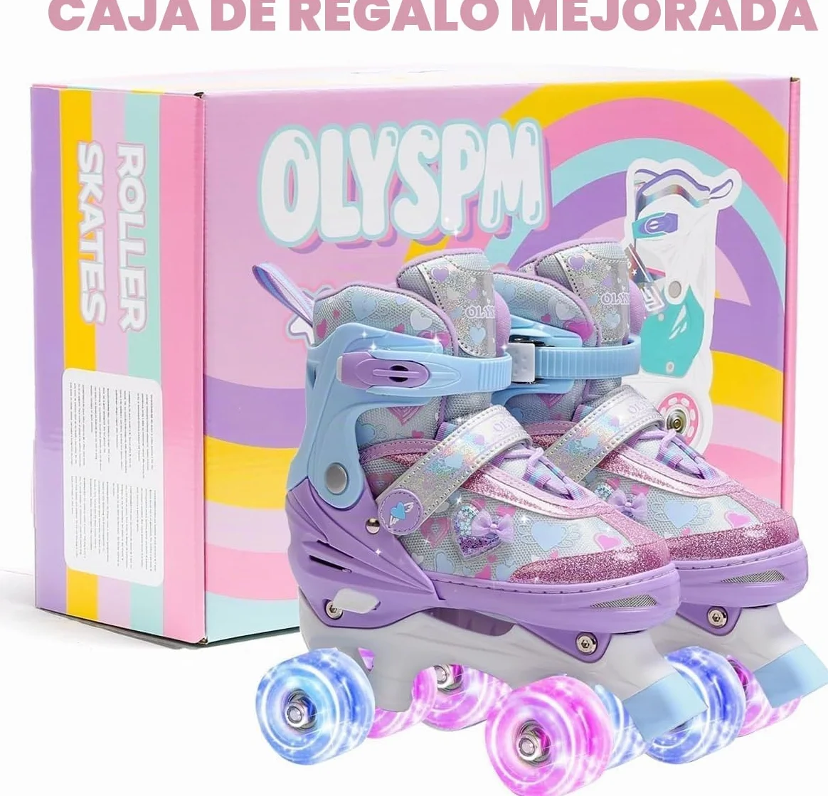 Patines 4 Ruedas Niña con Ruedas Luminosas, 4 Tallas Ajustables, Patines para Principiantes
