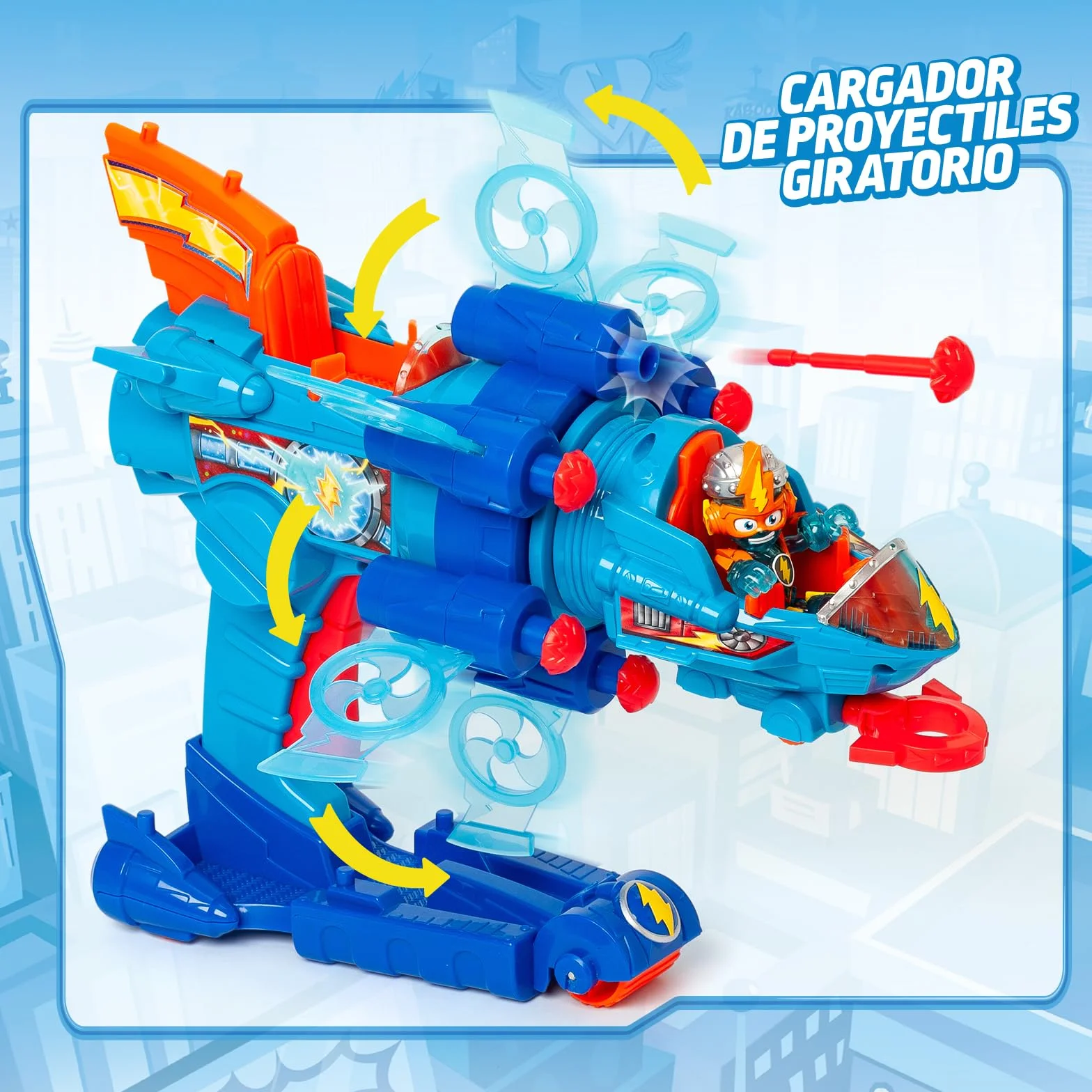 SUPERTHINGS KAZOOM Power – Vehículo Multi-acción de la Serie de TV ''Kazoom Power'', Contiene 1 Blaster Jet, 1 Kid Kazoom Exclusivo y 6 Proyectiles