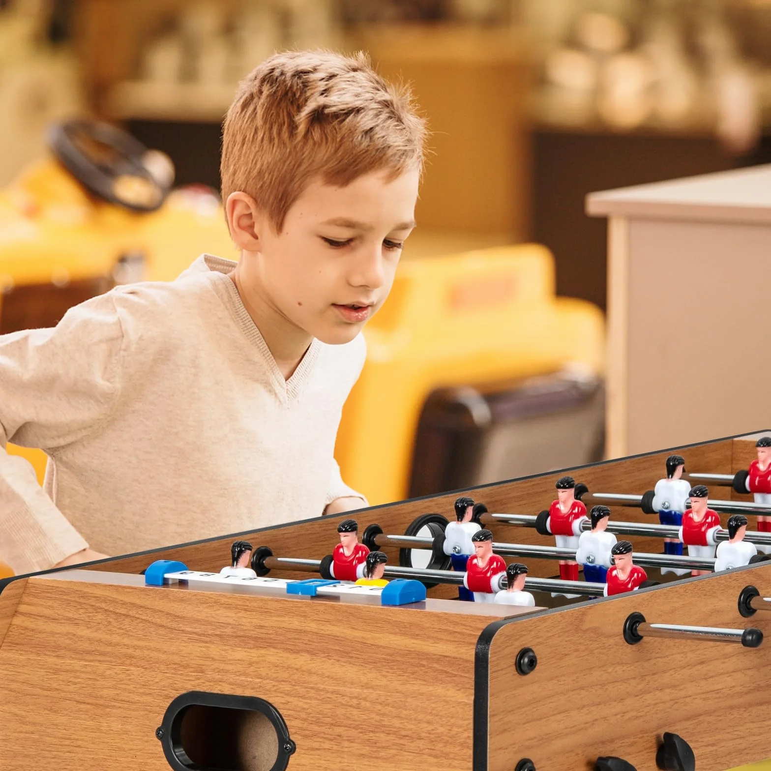 RELAX4LIFE Futbolín Plegable de Madera con Patas, 6 Asas, 18 Jugadores, 2 Balones y 2 Marcadores, Futbolín para Niños y Adultos, Juegos de Mesa para Dormitorio, Bar, Salón, Fiestas, 36x69x71cm