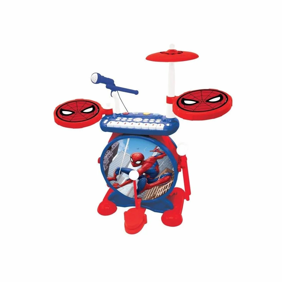 Lexibook, Spider-Man, Juego electrónico para niños, Juego Musical de Juguete, Sonido de batería Realista, Teclado de 8 Teclas, MP3 Plug, Asiento Incluido, Azul/Rojo, K610SP