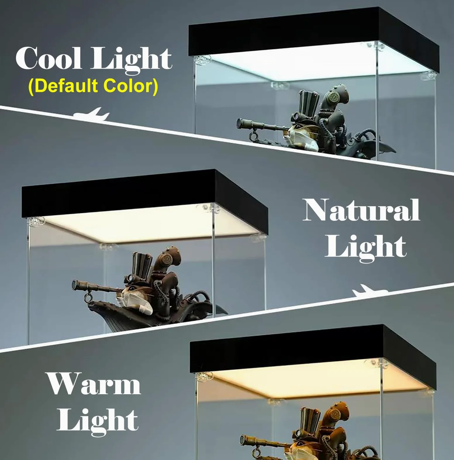 Cajas de Metacrilato Vitrina Acrílica Extragrande con Doble Iluminación LED, Transparente Luz Fría para Figuras de Acción y Artículos Colección(20x20x25cm)