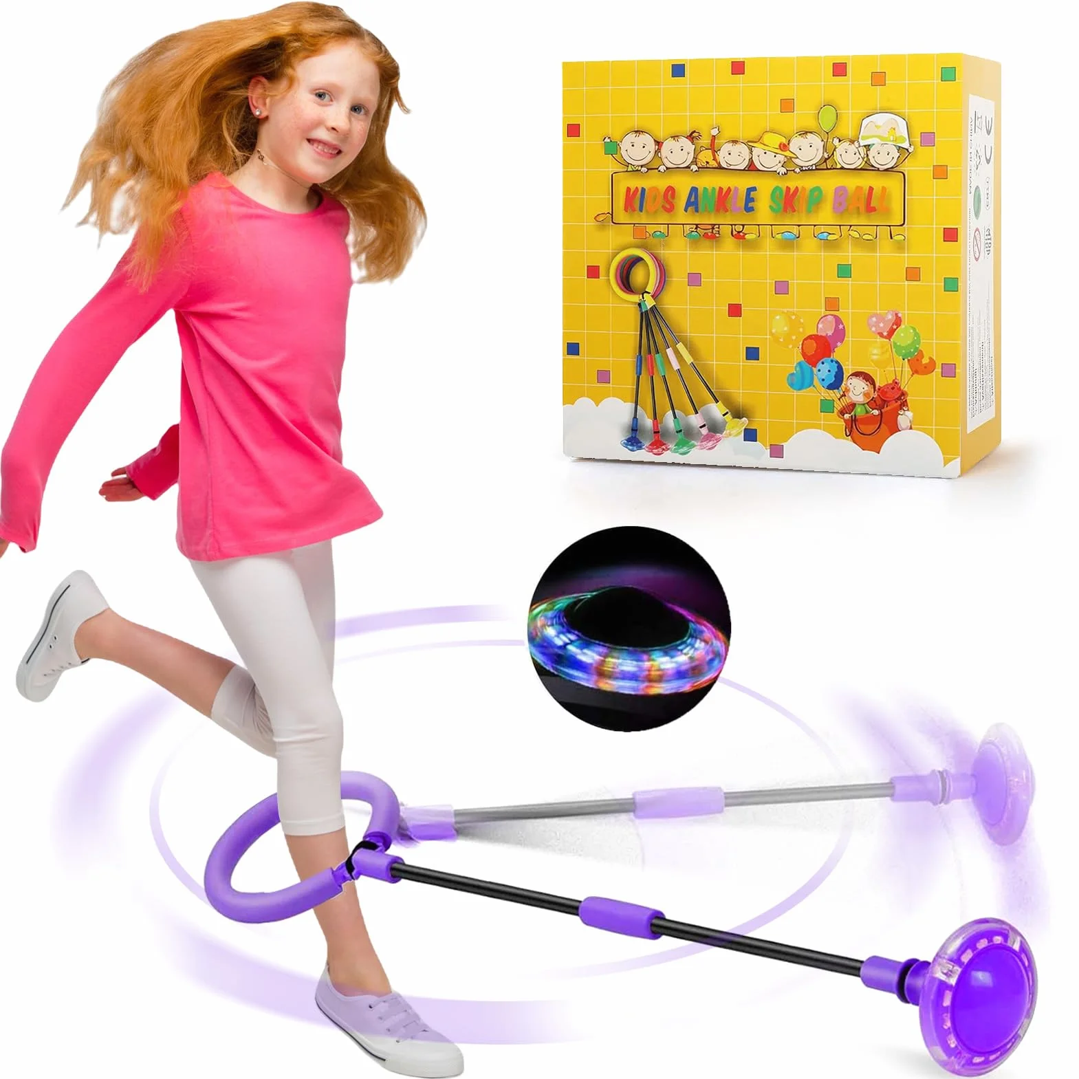 Chimoo Bola de Salto de Tobillo Plegable Anillo de Salto Intermitente Colorida para Niños Niñas 6-9 Años