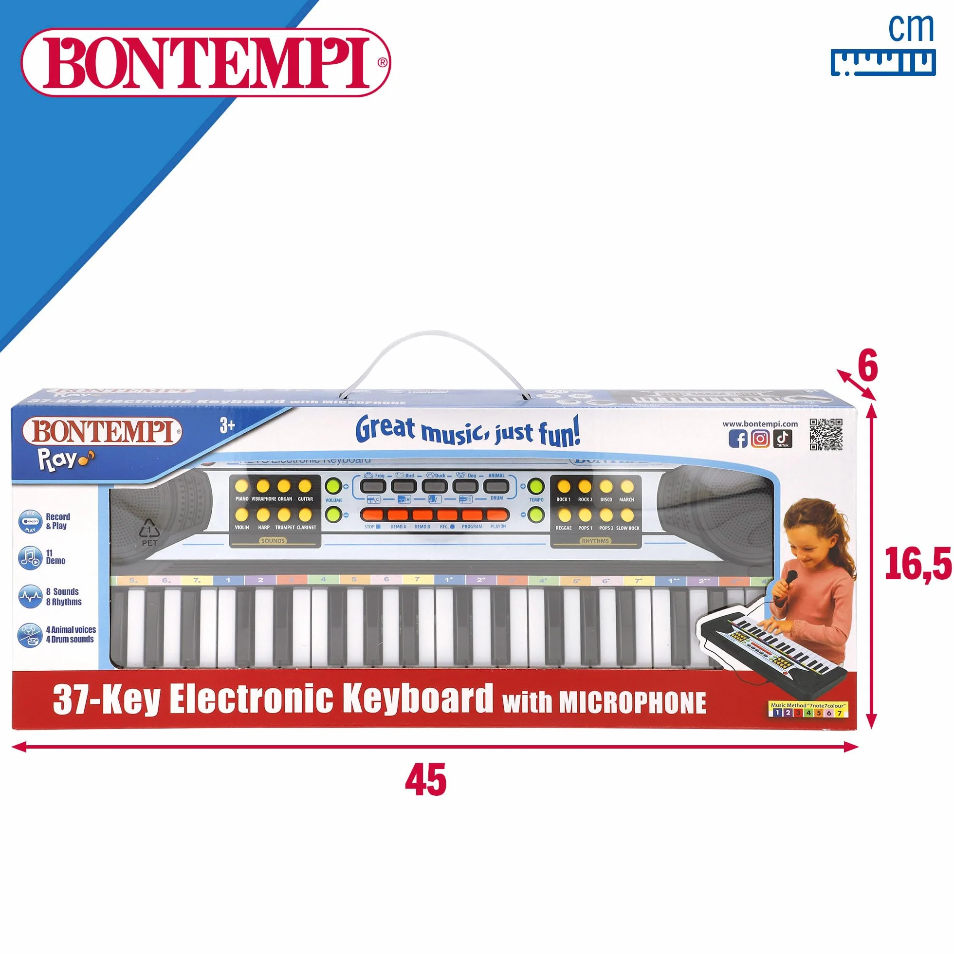 COLORBABY Teclado Piano electrónico c/micrófono 37 Teclas para niños Bontempi (47896)