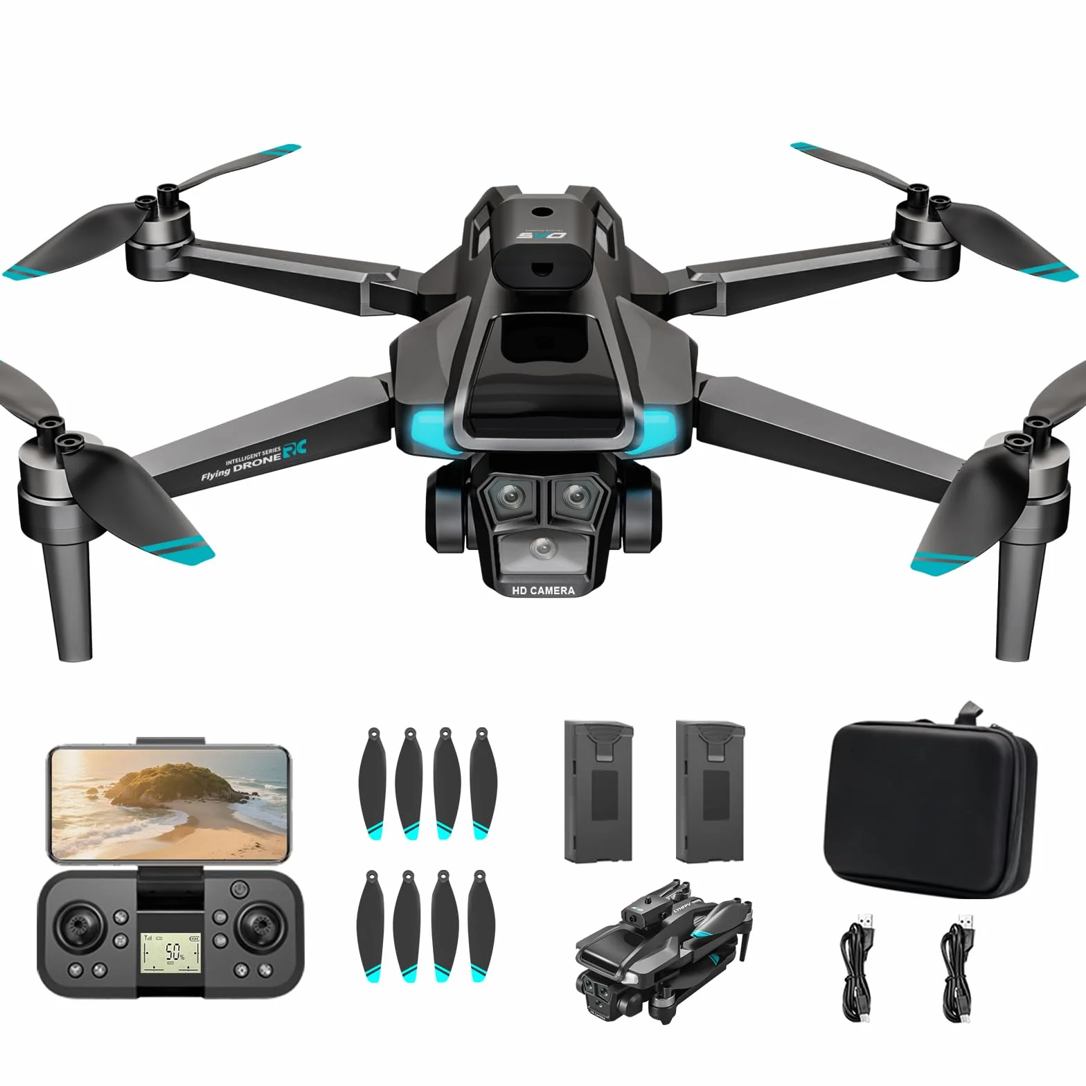 Dron con 4K HD Cámara para Adultos y Principiantes, 40+ min de Vuelo (2 Baterías),Mini Quadcopter RC Plegable WIFI con Motor Sin Escobillas, Doble Cámara, Selfies con Gestos