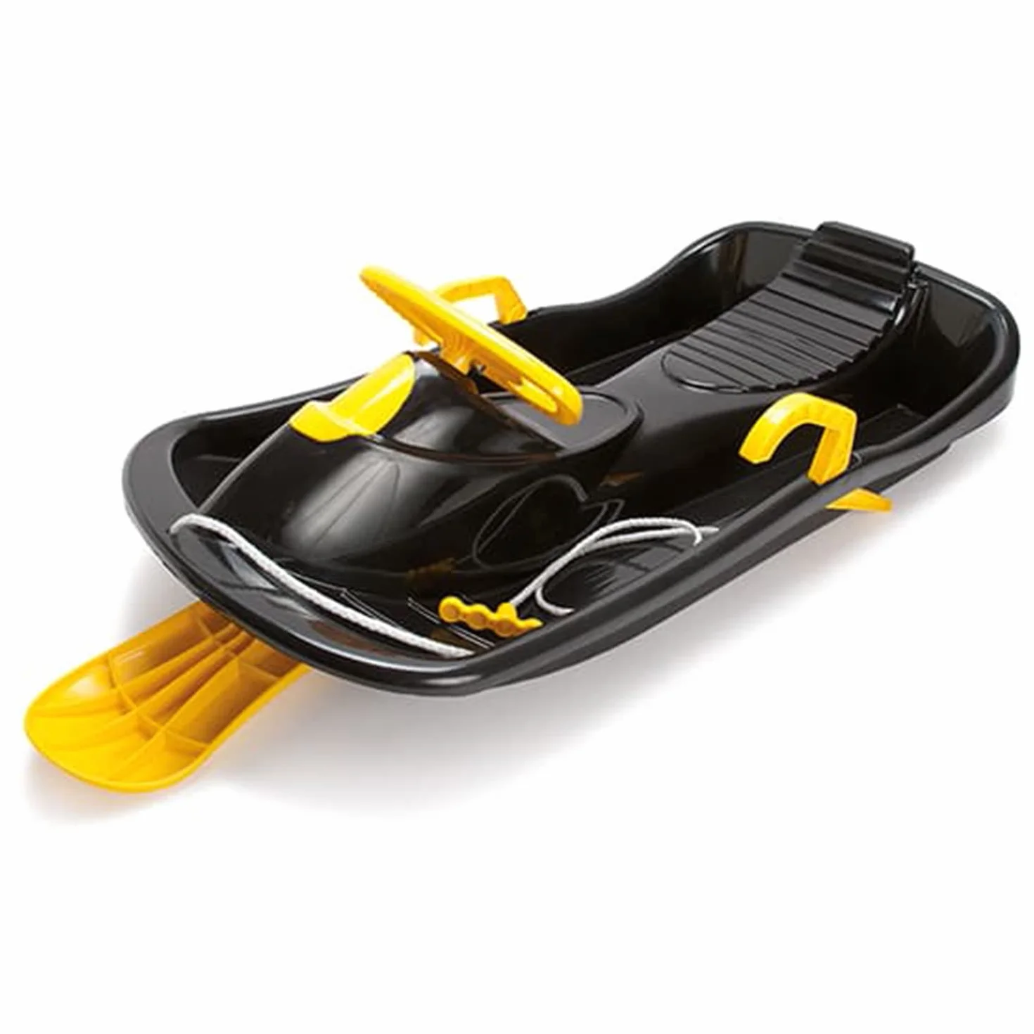Dantoy - Trineo de dirección para niños a partir de 3 años - Negro y amarillo - Con volante y frenos y cuerda con asa - Trineo infantil para deportes de invierno - El trineo se fabrica en Dinamarca.
