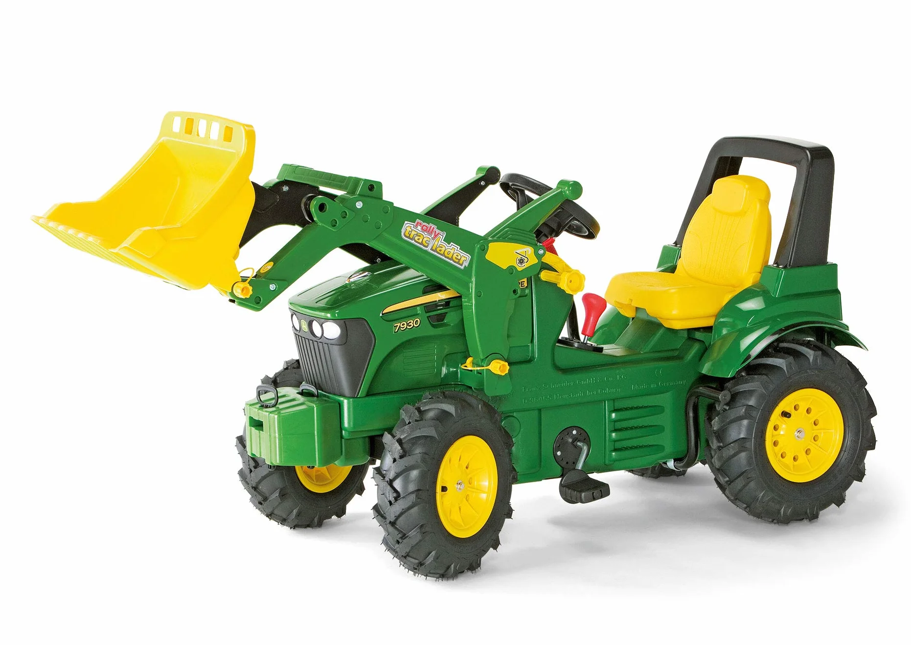 Rolly Schneider Novus 71 012 6 J. Deere 7930 - Tractor Miniatura con neumáticos, transmisión, Frenos y Pala de Carga (146 cm) [Importado de Alemania]