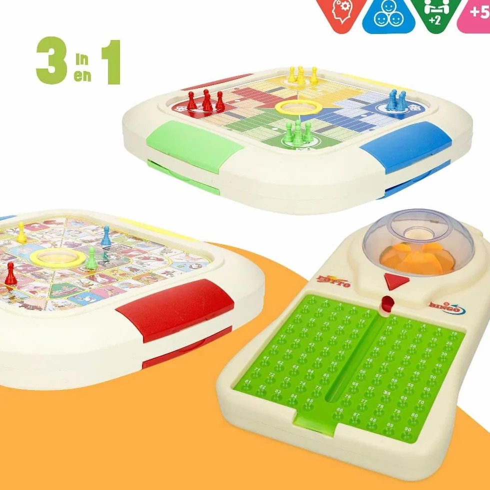 ColorBaby Set 3 Juegos de Mesa, Bingo electrónico, Parchís, El Juego de la oca, Set Completo con tableros y fichas, para más de 2 Jugadores, Juguetes niños 5 años (47945)