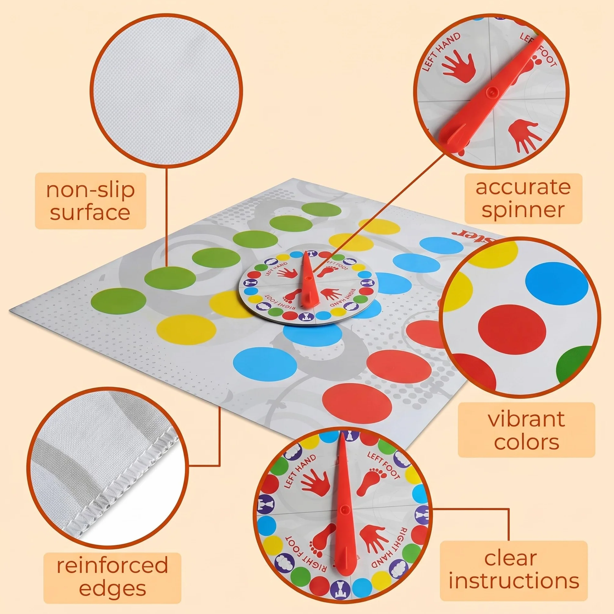 Juego Twister divertido, juego Twister para niños de 6 años en adelante, para 2 jugadores o más, diversión interactiva para toda la familia, juego de suelo Twister con tapete