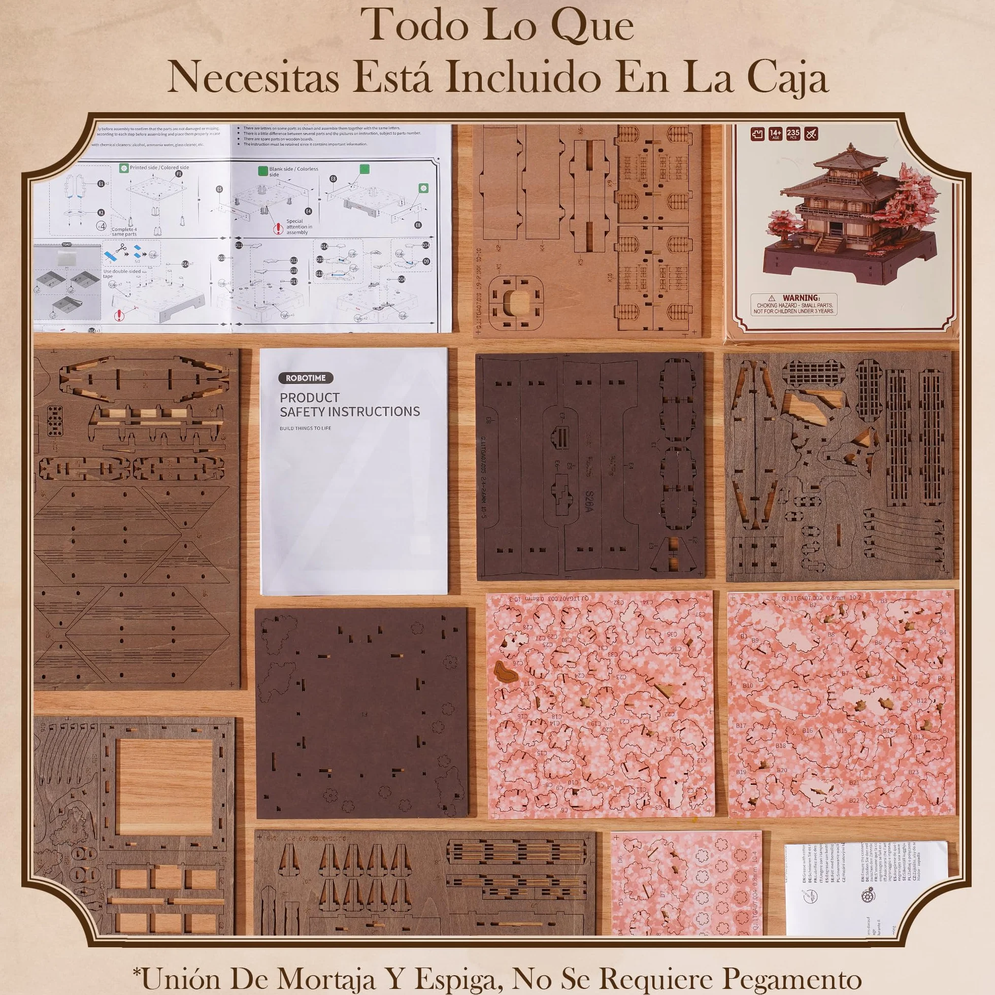ROWOOD Puzzle 3D Adultos Madera, Maquetas para Montar Pabellón Sakura, Maquetas de Madera Japonesas para Construir, Kit DIY de Construcción, Regalo Manualidades y Decoración Casa