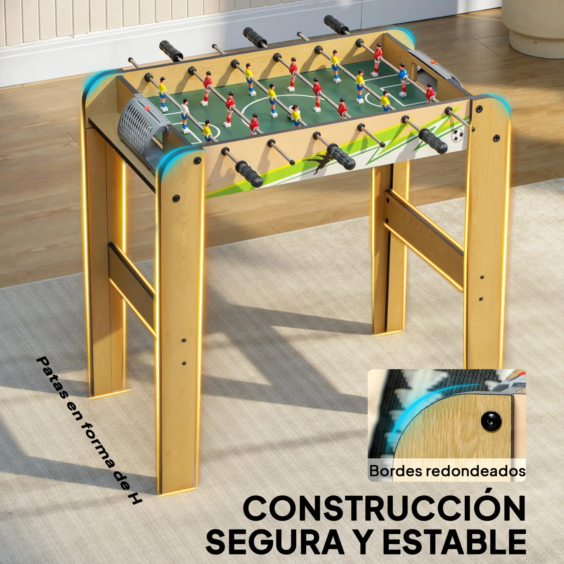 SPORTNOW Futbolín para Niños de Madera, Mesa de Futbolín con 2 Marcadores, 6 Asas, 18 Jugadores, 6 Barras y 2 Bolas, Regalo para Adultos, Familias, Fiestas, 75x66x75 cm, Natural