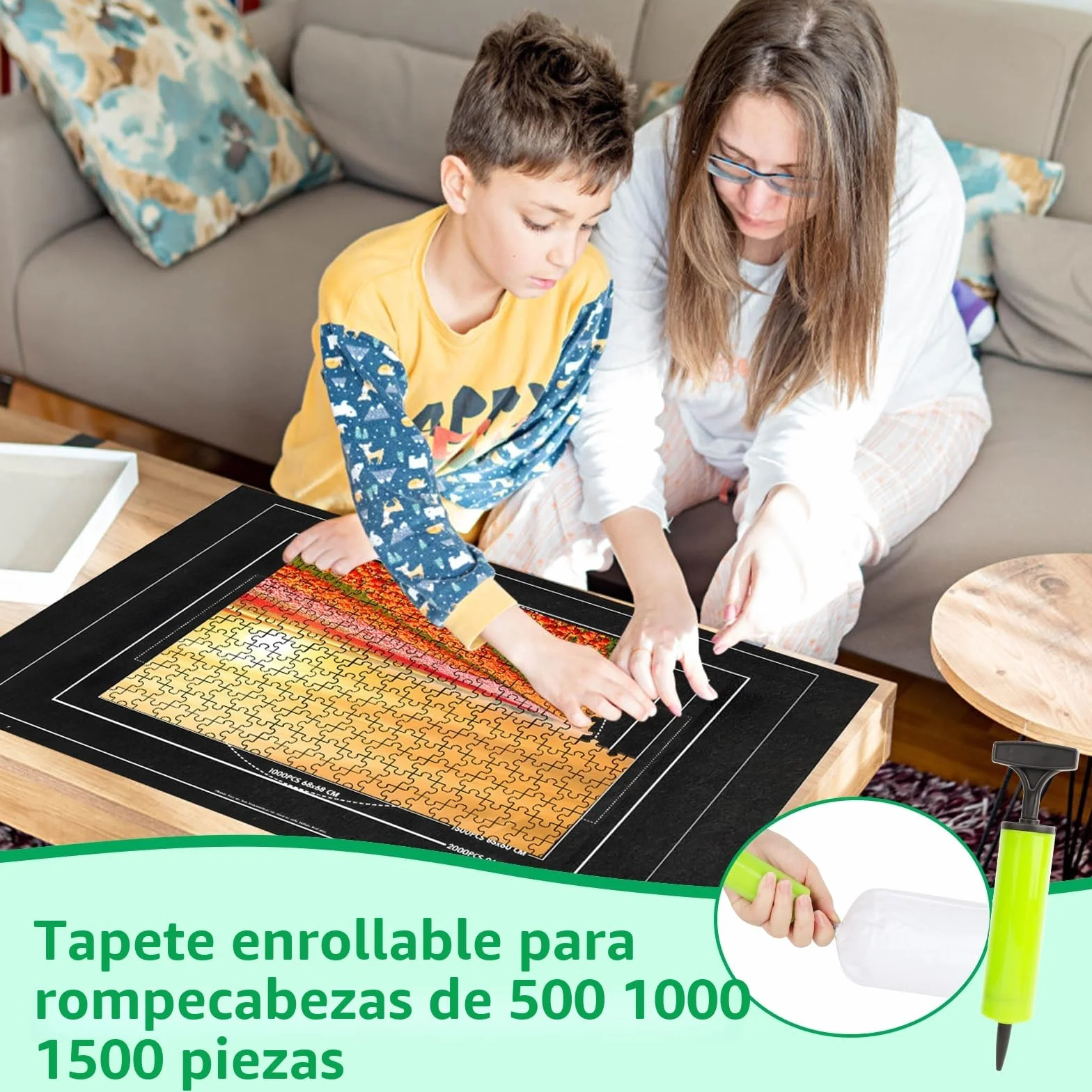 Tapete Puzzle 1500 Piezas, Alfombra Puzzle Enrollable, Estera de Fieltro 116x66cm, Negro