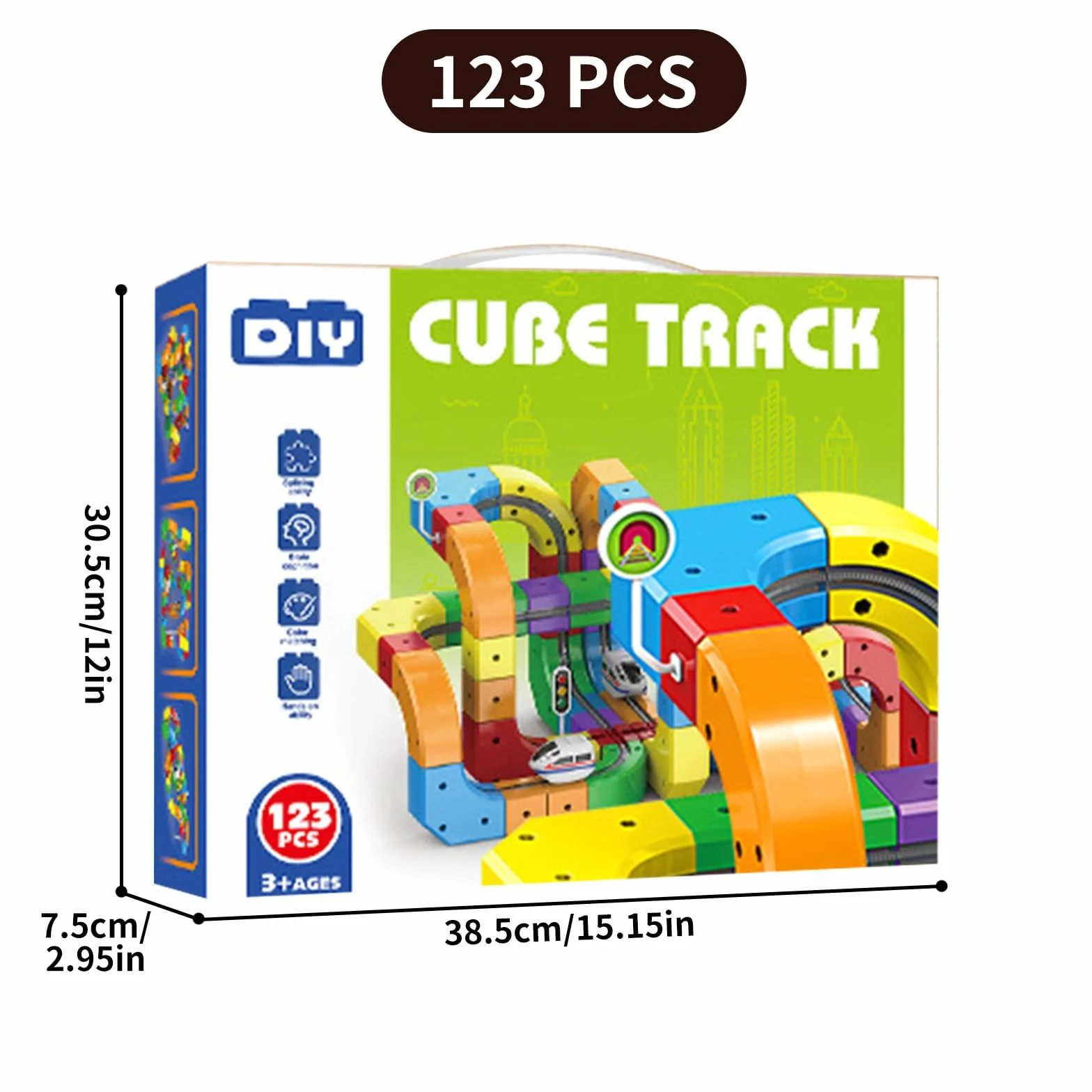 Clickrail Electric Train Set, DIY Cube Track, Cubix 3D Tren Magnetico Juguete con Gravedad Defying, Klickrail Block Bloques Mágicos y Tren Motorizado, Trens Eléctrico Regalo para Niños (123 Piezas)