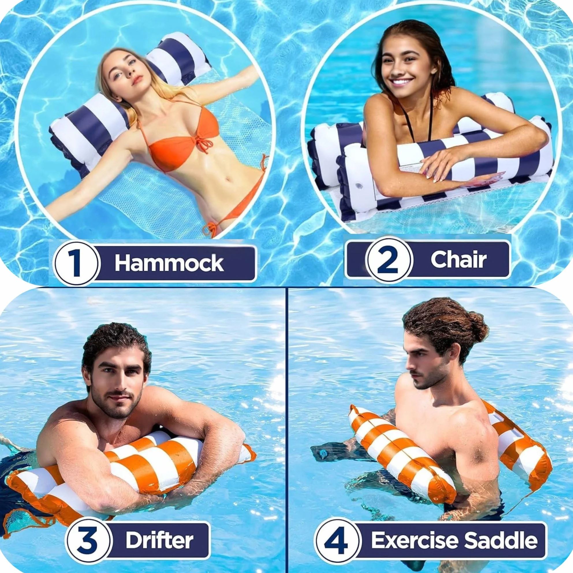 X2 Hamaca Piscina Flotante o Colchoneta Rejilla Piscina. Tamaño para Adultos. Hinchable Piscina. Flotadores 4 En 1 De Uso Múltiple para Natación, Estirar, Descanso, Diversión.