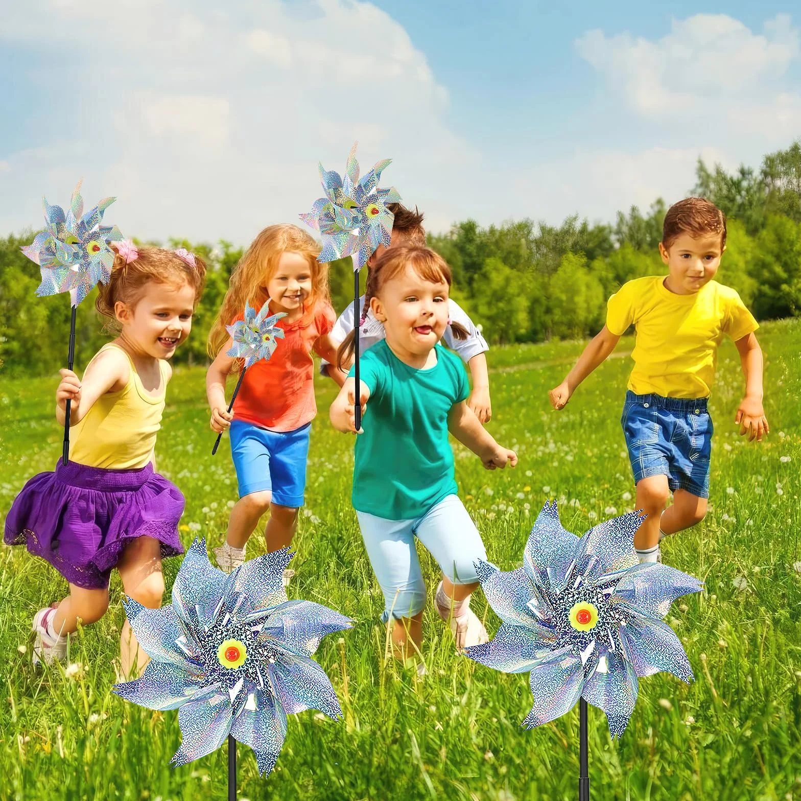 9PCS Molinos de Viento Reflectivos,Repelente de Aves,Molino de Viento Jardin,Repelente de Palomas, Pajaros.Se Utiliza para Proteger Jardines,Granja.