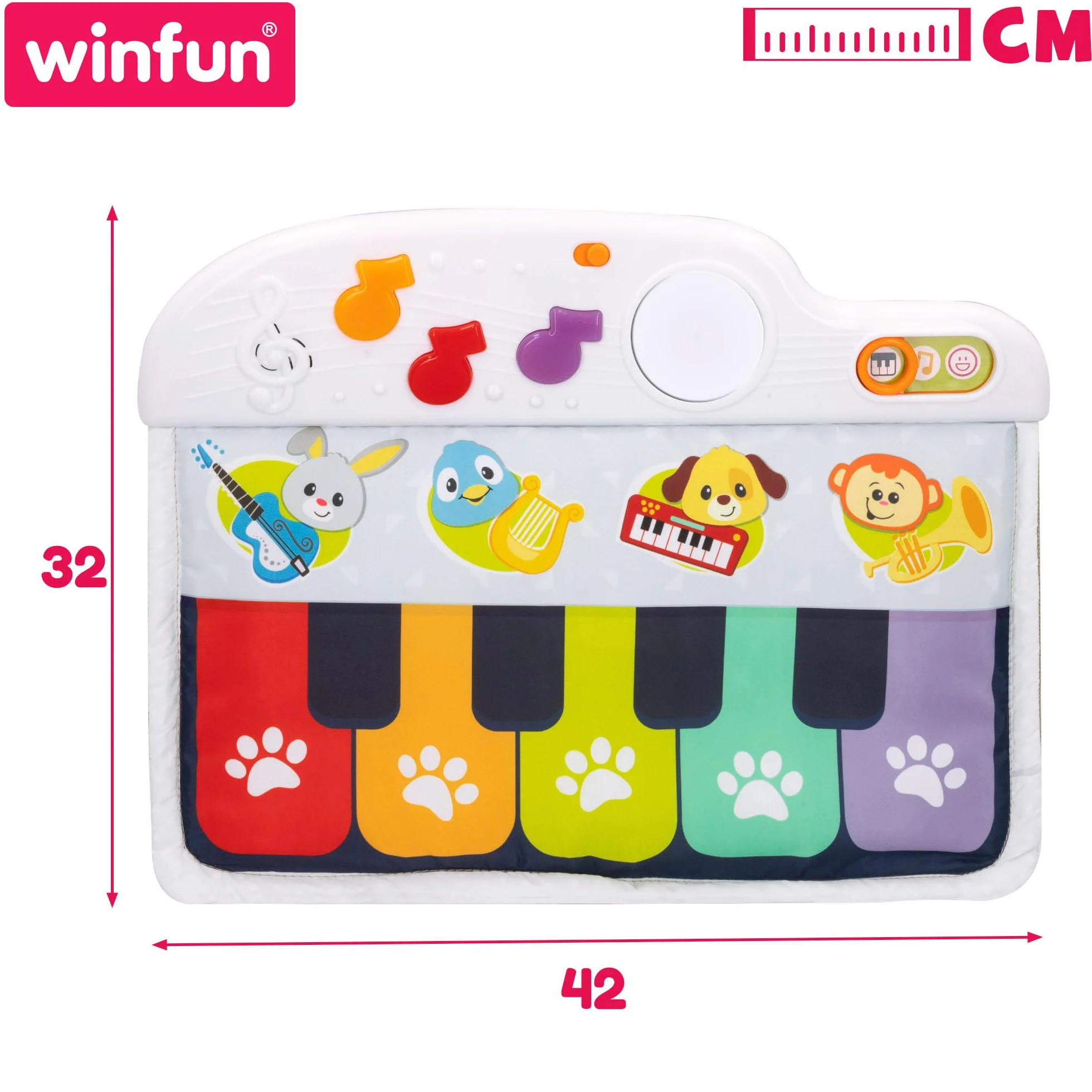 Winfun 46878 - Piano para bebés con luz y melodías para la cuna / Mi primer piano, juguete para bebes a partir de 0+, se toca con pataditas / Regalo bebé, Instrumentos musicales bebe