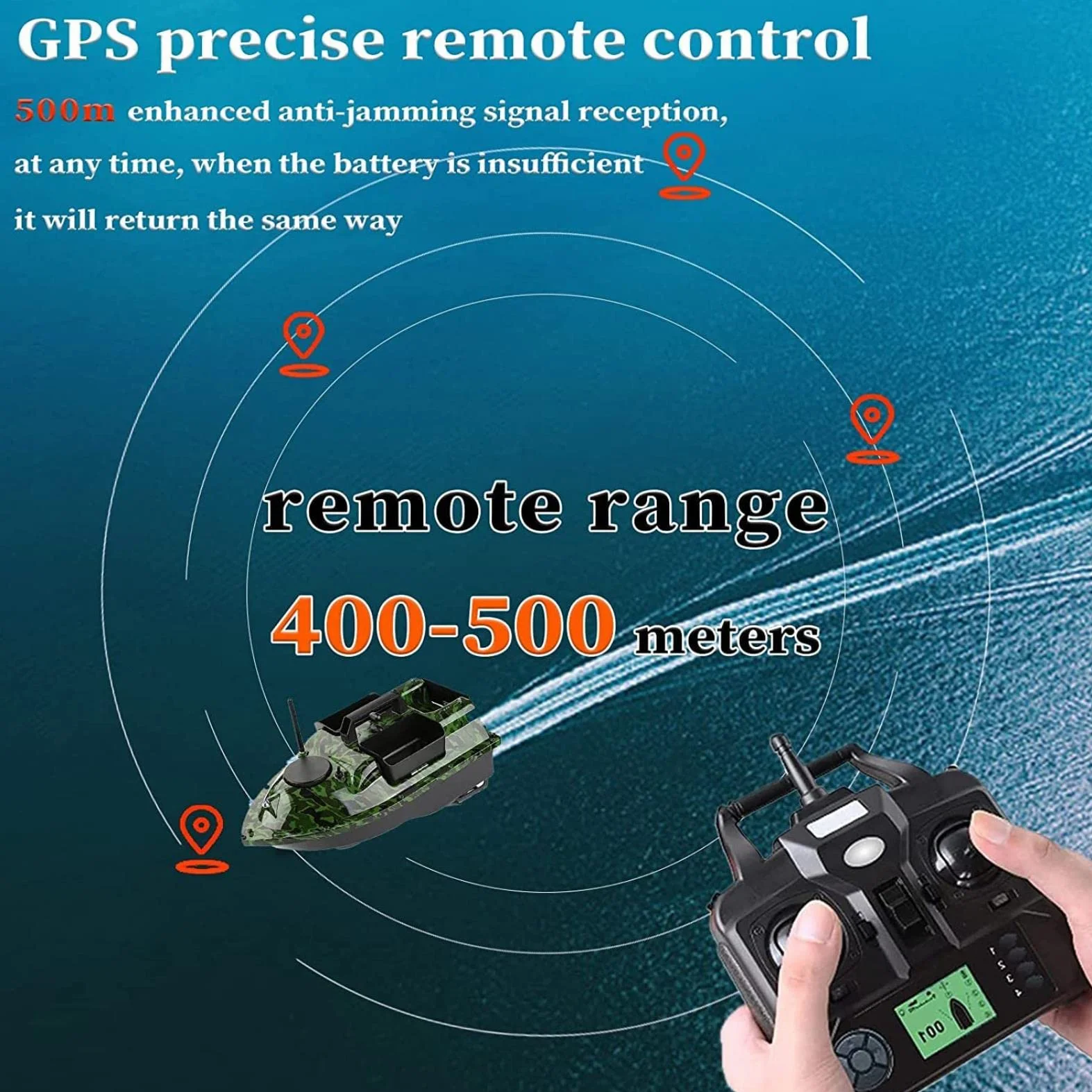barco de Pesca Inteligente con Posicionamiento GPS, cebador carpfishing con 3 contenedores de Cebo y luz Nocturna, adecuado para la Pesca Nocturna