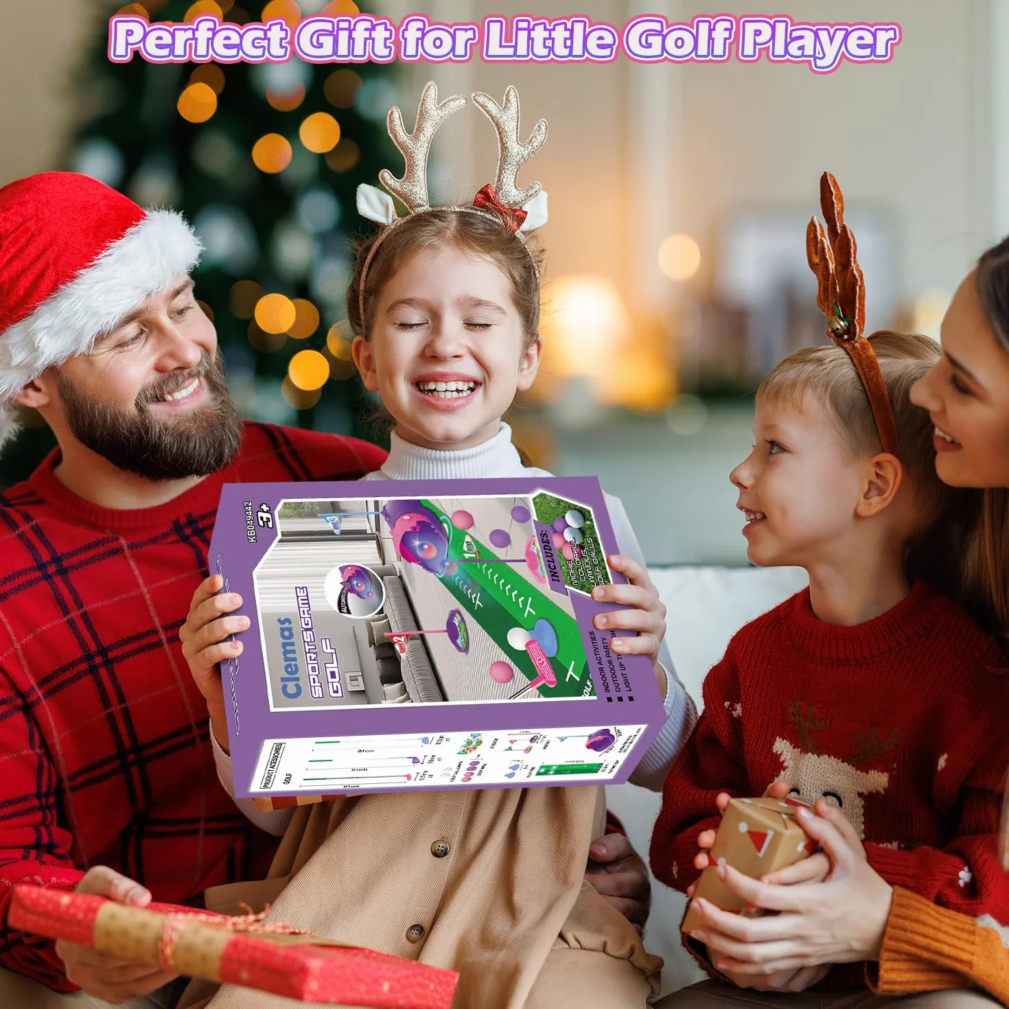 Set de Golf para Niños Devolvedor Automático de Bolas Dinosaurio, Pelotas de Golf Luminosas con LED, 3 Palos, Juegos de Golf para Niñas de 3 a 8 Años, Juguetes Deportivos Interior Exterior (Rosa)