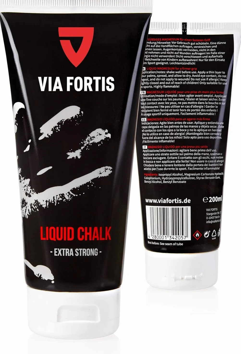 VIA FORTIS Magnesio Líquido 200 ml Tiza Líquida para Gimnasio Escalada Calisthenics Yoga Agarre