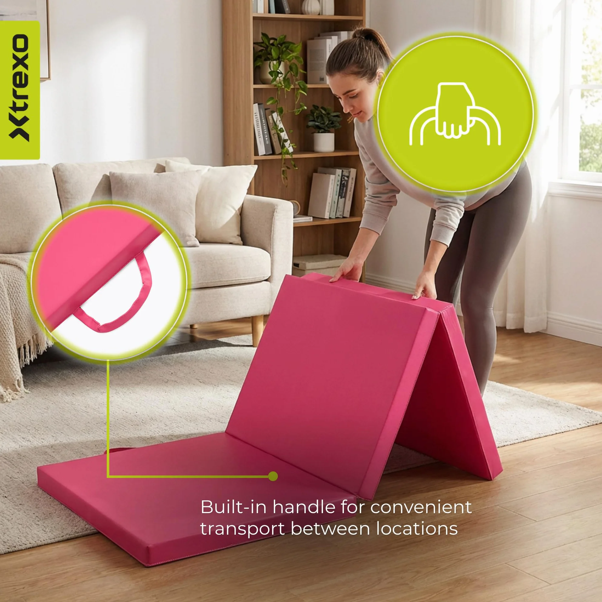 TREXO Colchón de gimnasia plegable 180x60x5 cm 3 piezas funda piel ecológica resistente abrasión espuma polietileno flexible