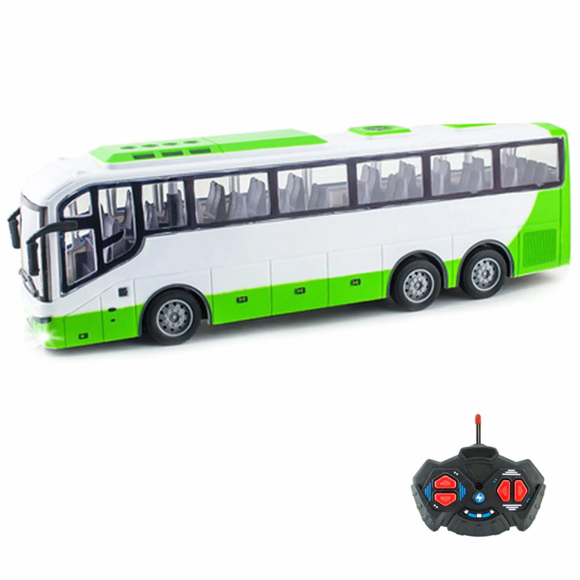 Toy Bus, 12.4x3.2x4.5 pulgadas Juguete de autobús inalámbrico eléctrico, simulador de turismo realista a escala 1:30, control remoto divertido, regalo creativo para niños, sin batería, verde.