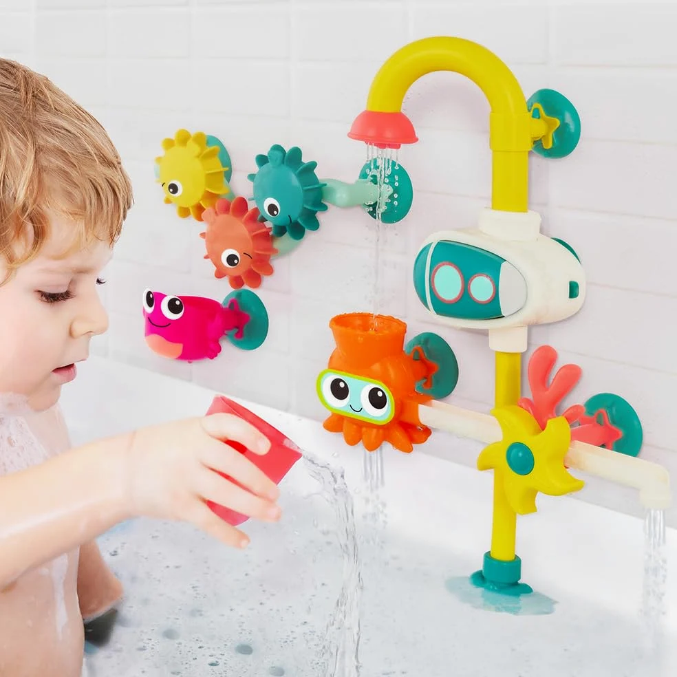 B. toys - Juguete Bomba de Baño - Juego acuático Submarino - 2 Modos de Bombeo (batería + Manual) - Taza de Goteo, hileras y Engranajes - 10 Meses +