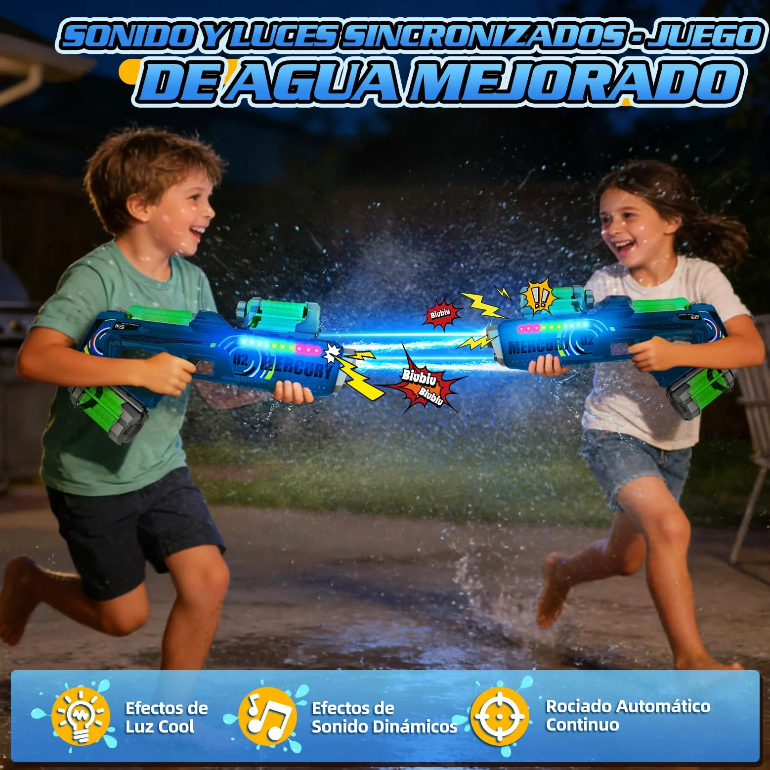FORMIZON Pistola de Agua Eléctrica, Pistola de Agua de Largo Alcance con Luces y Efectos Musicales, Pistolas de Agua Automática para Niños y Adultos Verano, Playa, Piscina
