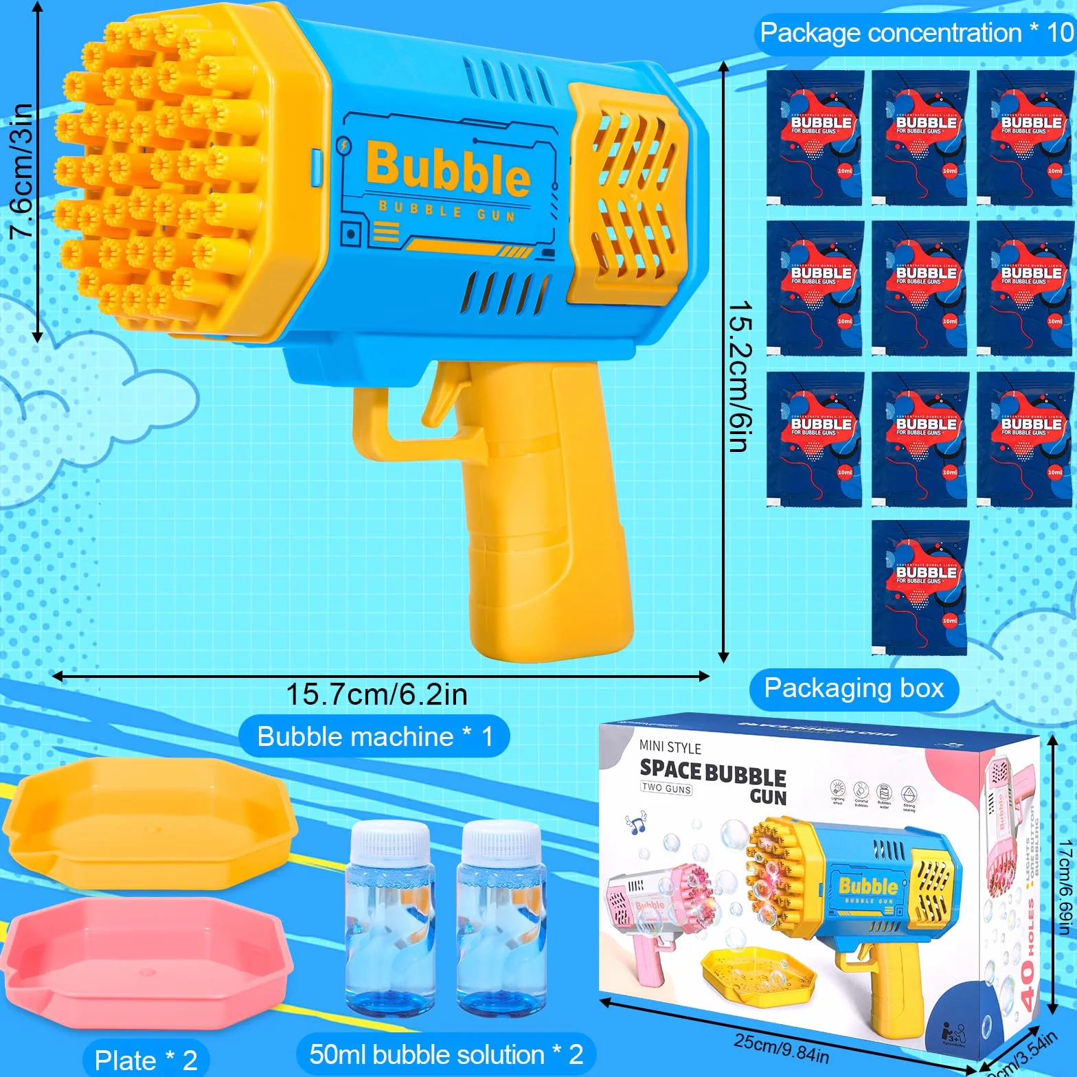 Pistola de Burbujas para Niños, Automática Máquina de Burbujas de Jabón 10000+ Pompas/Min, Máquina Automática de Burbujas Silencioso con Luces para Fiestas Verano Al Aire Libre Regalo Boda