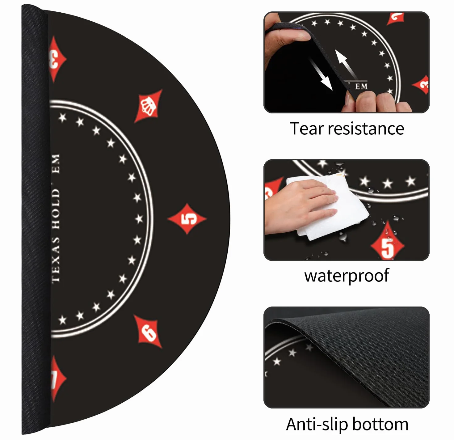 Texas Holdem Alfombra de póquer 60/80/100/120/140 cm, Redonda, portátil, Alfombra de póquer, diseño Decorativo para 8 Jugadores, diseño de Juego