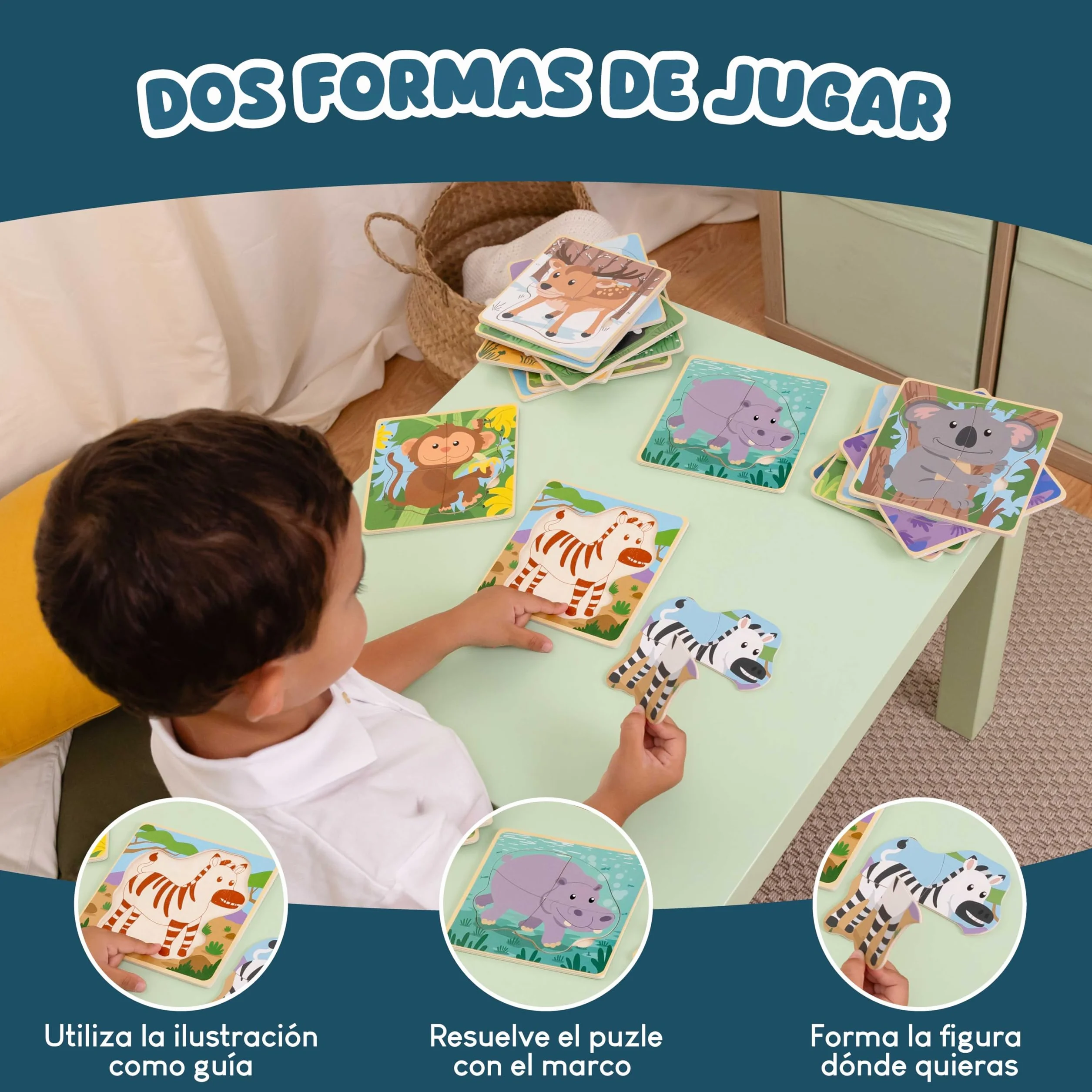 BONNYCO Puzzle Madera 4 Piezas Regalo Niños 1-5 Años Rompecabezas Infantiles