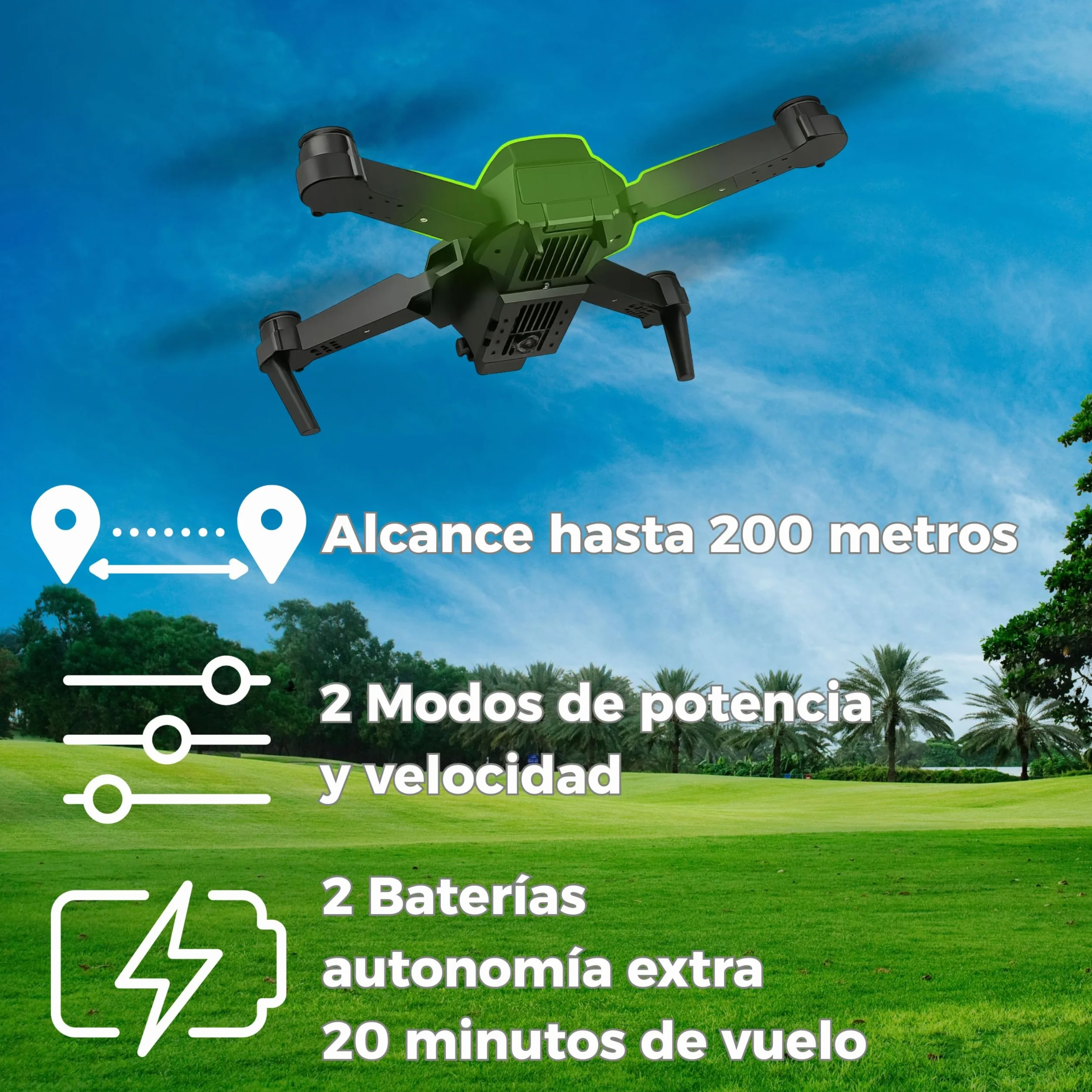 Dron con Camara 720p y 3 Modos de Potencia. Dron para Principiantes con 2 Baterías y 20 Minutos de Vuelo. Drone con Fácil Manejo desde App Gratis. Dron para Niños y Adultos Fácil de Volar con Giros 3D