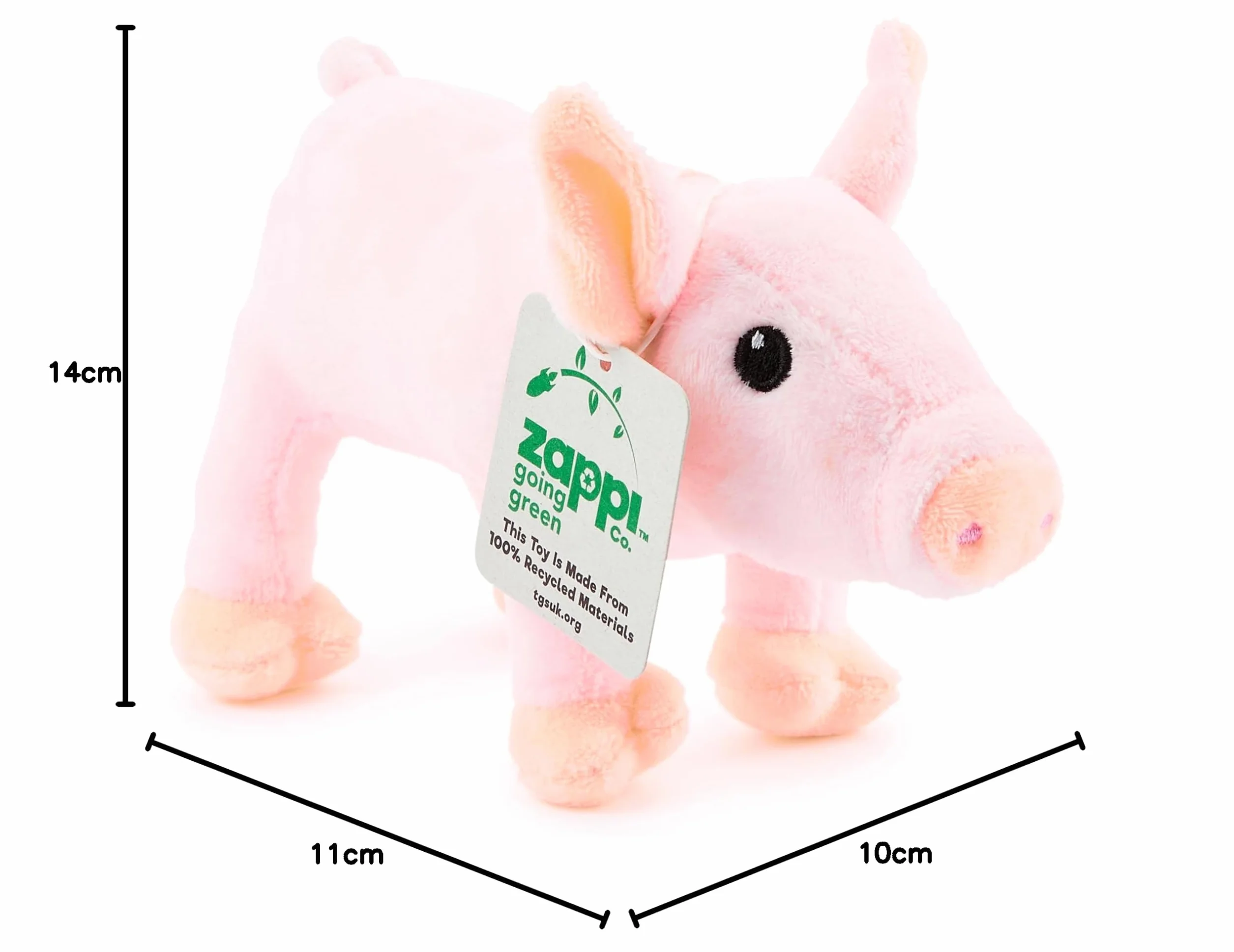 Zappi Co Peluche de Cerdito 100% Reciclado (14cm de Largo) Colección de Animales Suaves, acogedores y ecológicos para el Primer niño recién Nacido