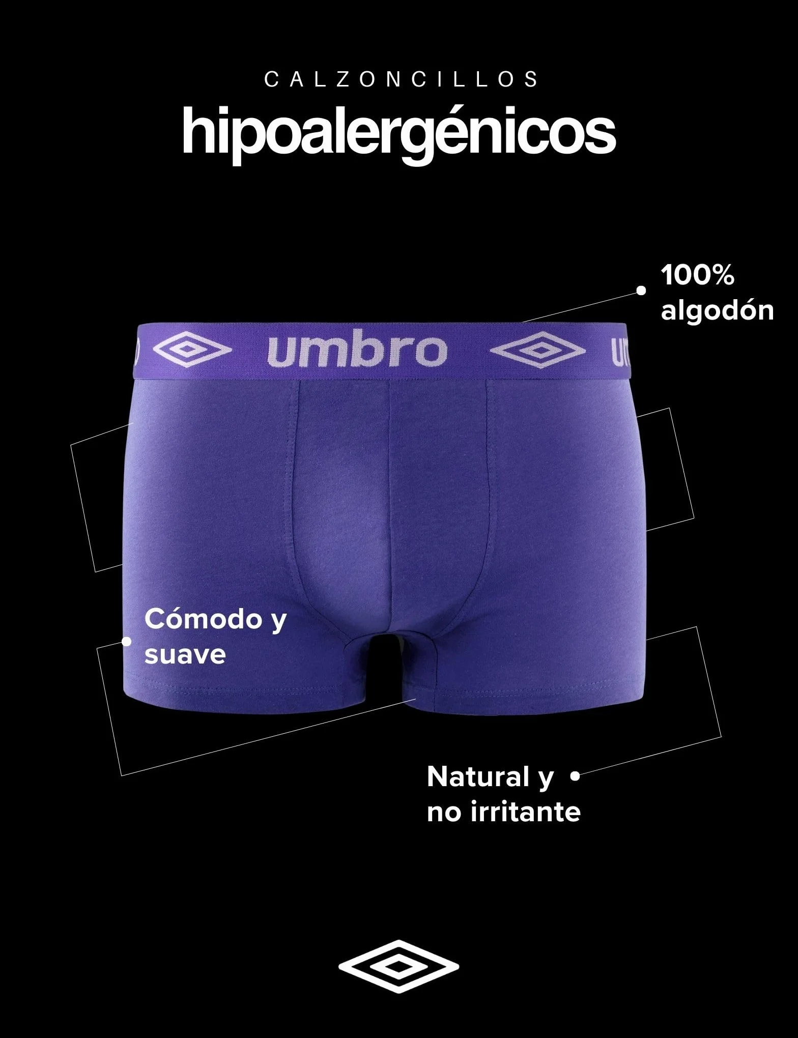 Umbro Boxer Hombre 100% Algodón Ropa Interior Sostenible Natural Lote 5