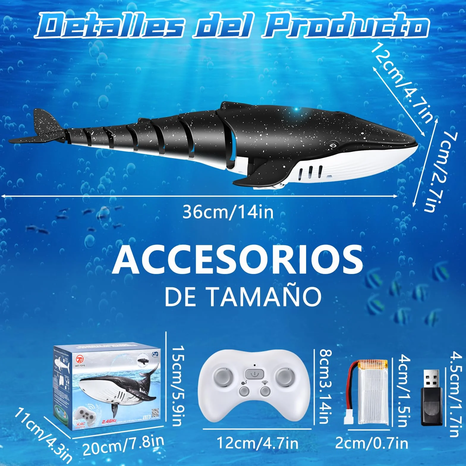 IEEILULU Ballena Teledirigido, 2.4GHz RC Barco Con USB, Lancha Simulación Recargable, Juguete Acuático, Eléctrico Regalo Para Niños Mayores de 6+ Años Piscina