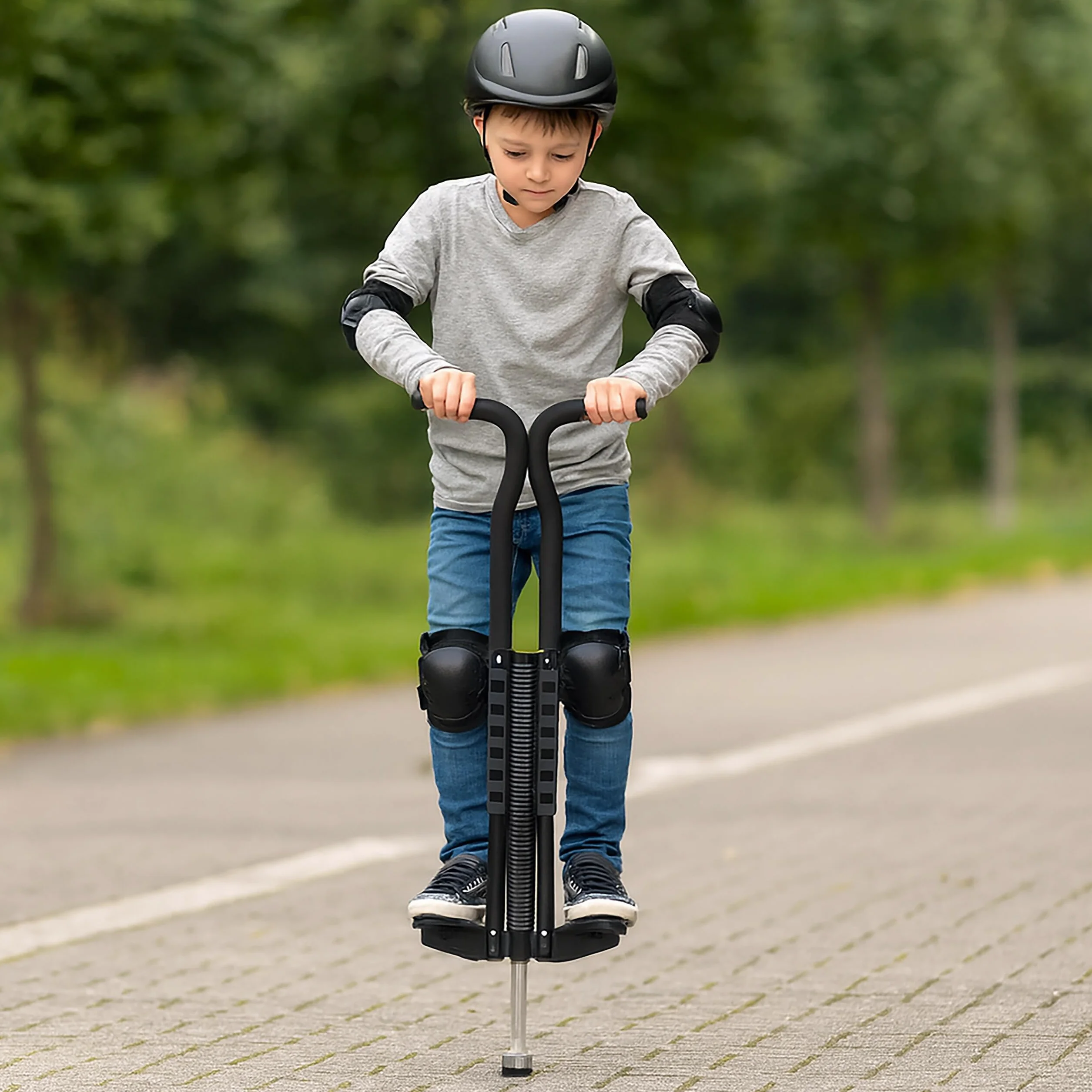 Relaxdays Pogo Stick para niños, Saltador Acolchado, Antideslizante, Acero Inoxidable, hasta 60 kg, 103x29x6 cm, Negro