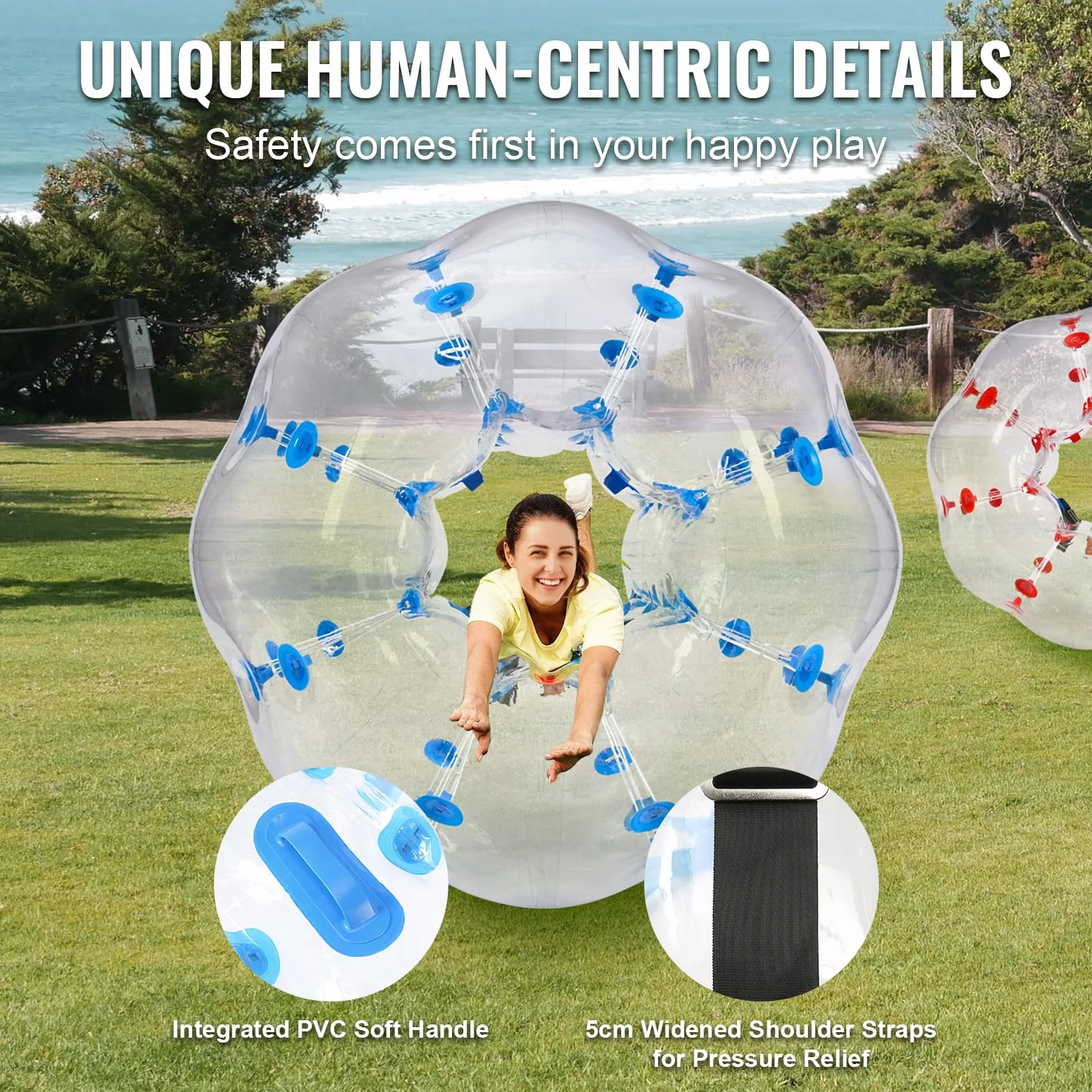 VEVOR Bola de Choque Inflable 2 Piezas 1,2 m x 1,03 m Bola de Colisión Humana y Rebote de Burbujas Cuerpo de PVC Parachoques Inflable de Puntos Rojo+Azul
