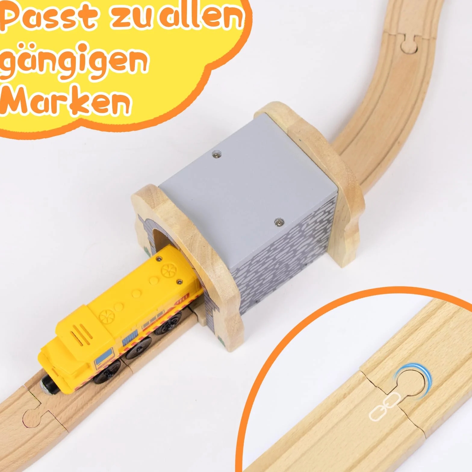 Accesorios de tren de madera para niños a partir de 3 años, túnel de piedra gris