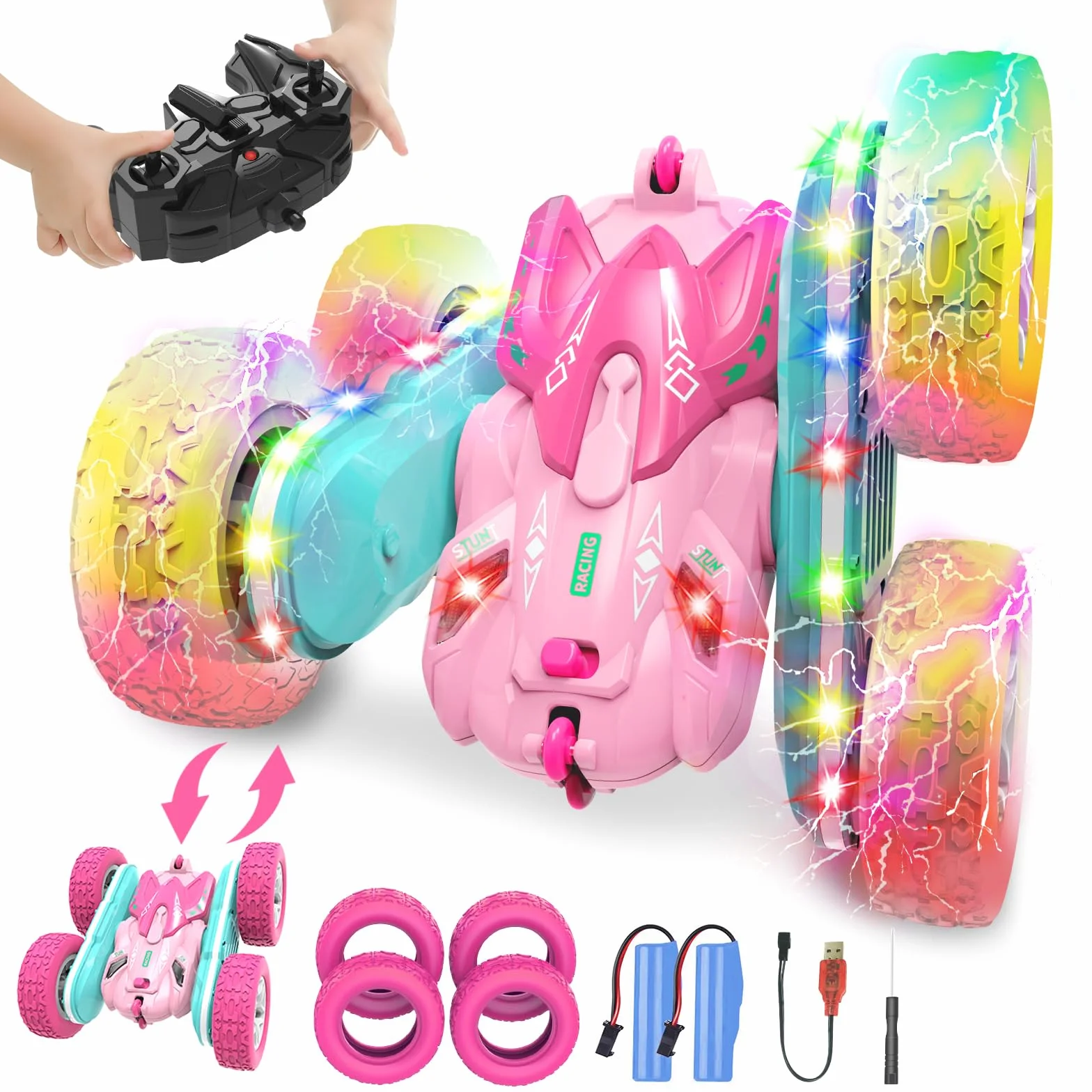 Coche Teledirigido Niños 3 4 5 6 años,4WD 2.4GHz Rosa RC Coche Radiocontrol,Regalo Niña 3-12 Años Juegos Niños 3-10 Años Niños Juegos Exterior Niñas y Niños